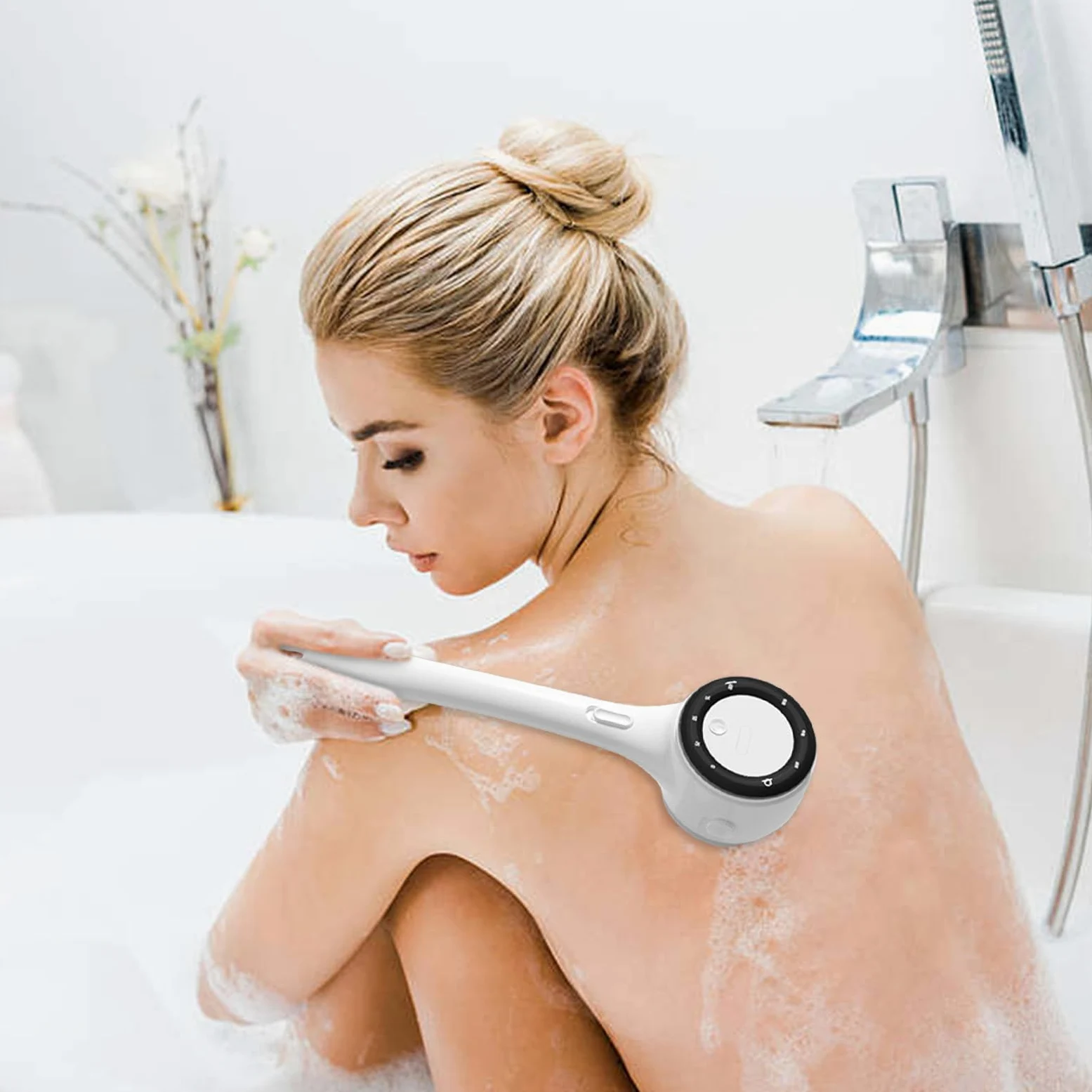 Scrubber Elettrico Per La Schiena Da Doccia Spazzola Per Pulizia Schiena | Accessorio Per Lavaggio Con 3 Livelli Di Intensità Display Digitale Per Bagno Anziani E Riscaldamento