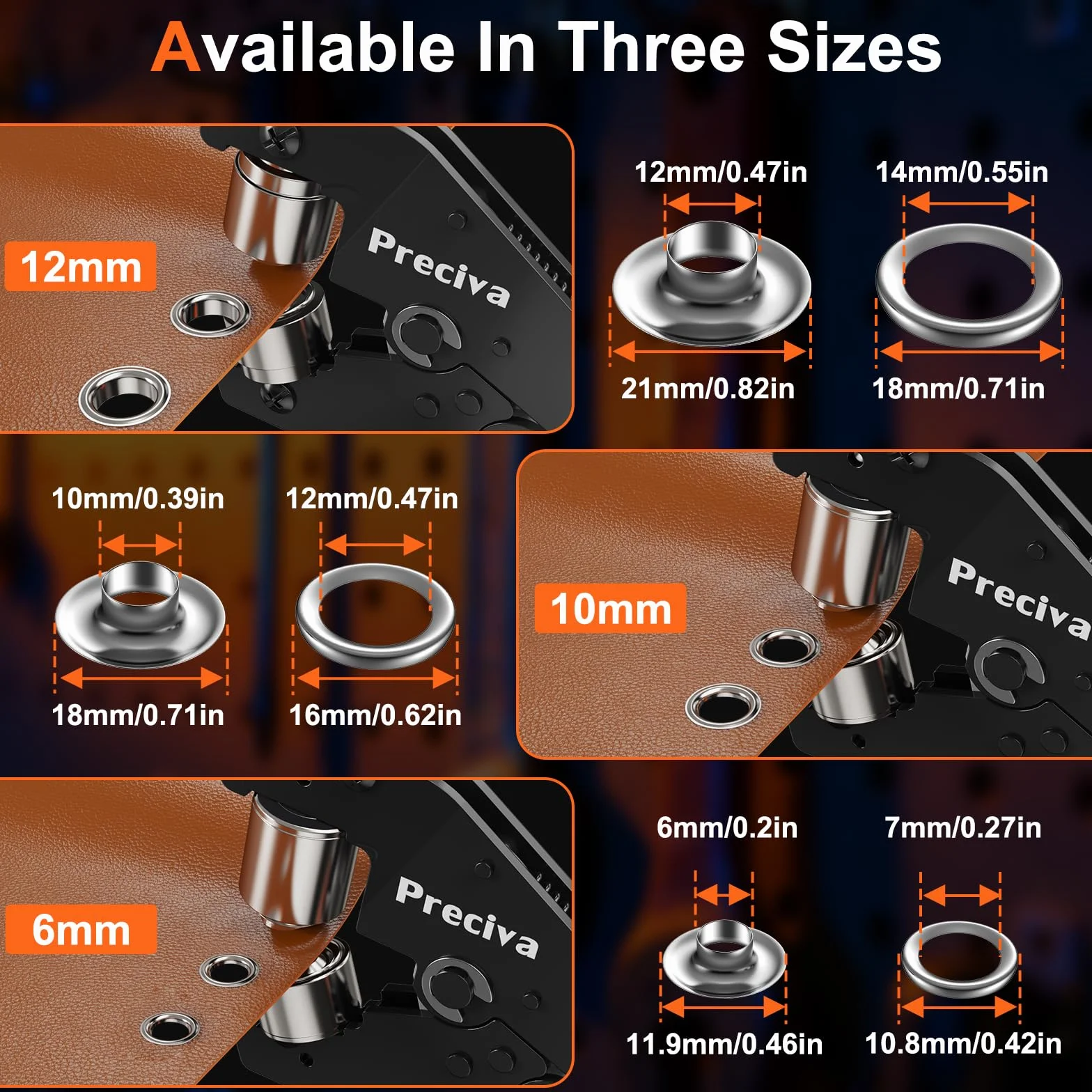 Occhielli Per Tessuti Pinza Per Occhielli Metallici 100 Set 6/10/12 Mm Punzone 6/10/12 Mm
