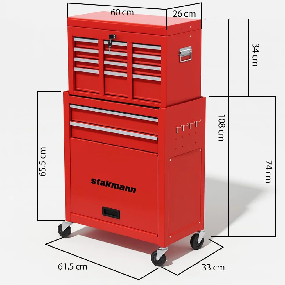 Carrello Portautensili 2in1 8 Cassetti 1 Sportello in Acciaio 68x33x108 cm