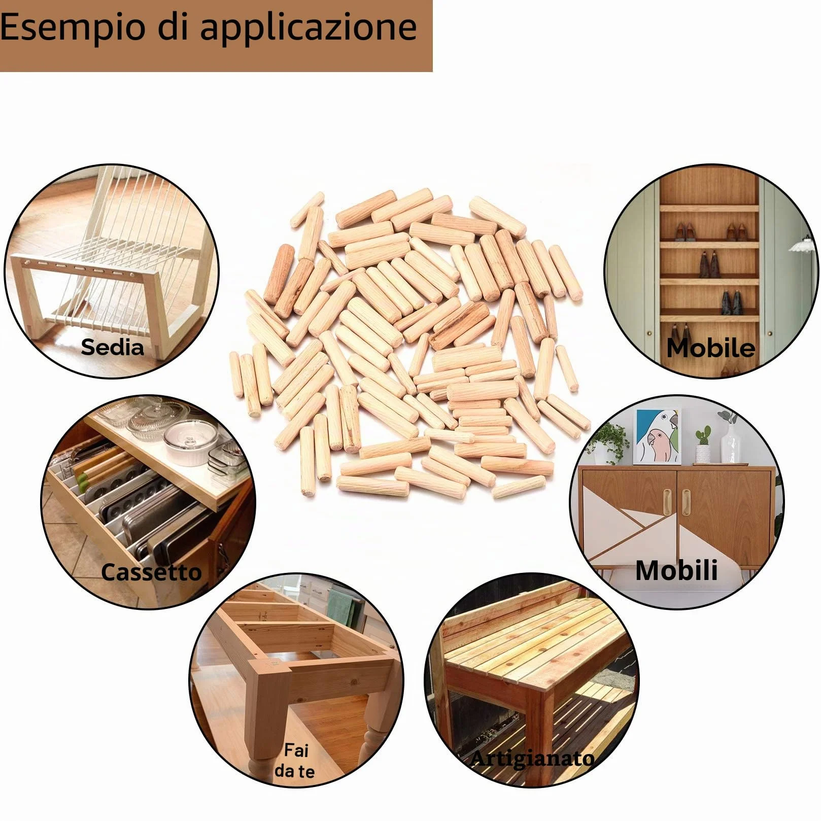 Assortimento Tasselli in Legno M6 M8 M10 Conici Scanalati per Fresatrice