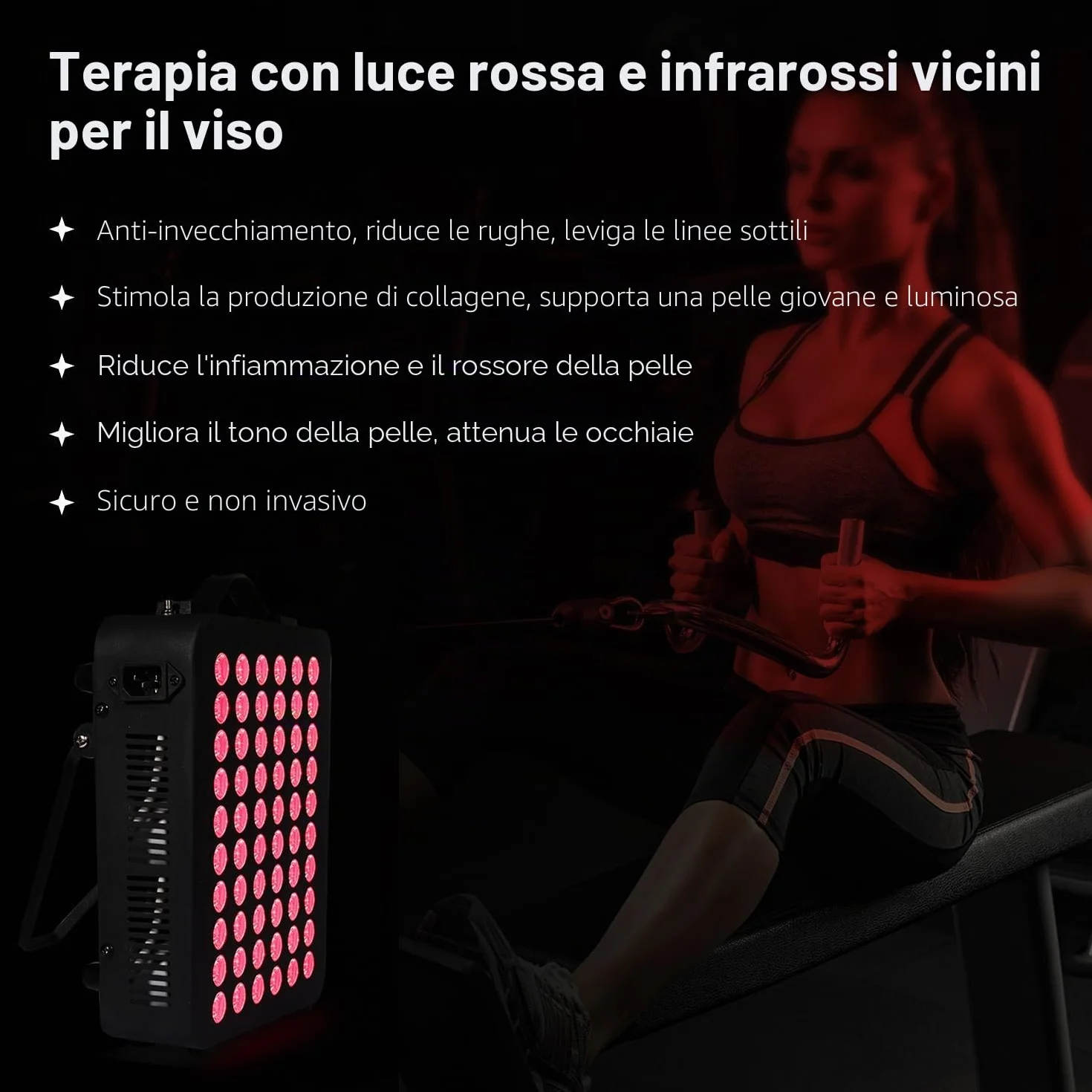 Dispositivo di terapia della luce rossa per il corpo, vicino infrarosso doppio chip 660nm＆850nm, per il corpo, il fronte, il rilassamento, il miglioramento del sonno, sollievo dal dolore (300W)