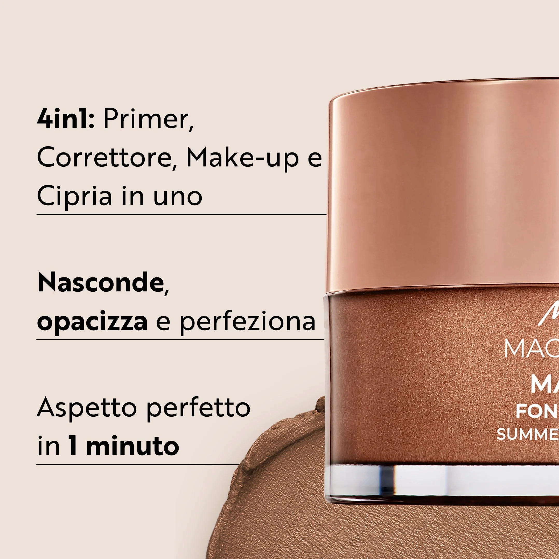 M. Asam Magic Finish Summer Teint Con SPF 30 (30ml), primer, fondotinta, cipria e correttore 4 in 1, nasconde, equilibra, abbellisce e perfeziona l'incarnato - Per pelli abbronzate, vegan