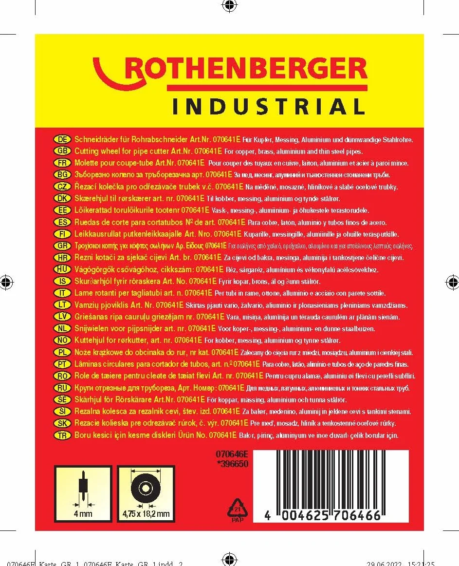 ROTHENBERGER Industrial Rotella da taglio di ricambio per tagliatubi, 5 pezzi, nera