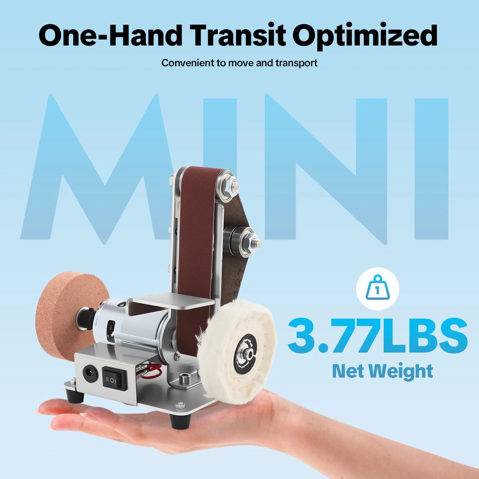 Mini levigatrice a nastro 4000-9000 giri/min 7 velocità con nastri abrasivi