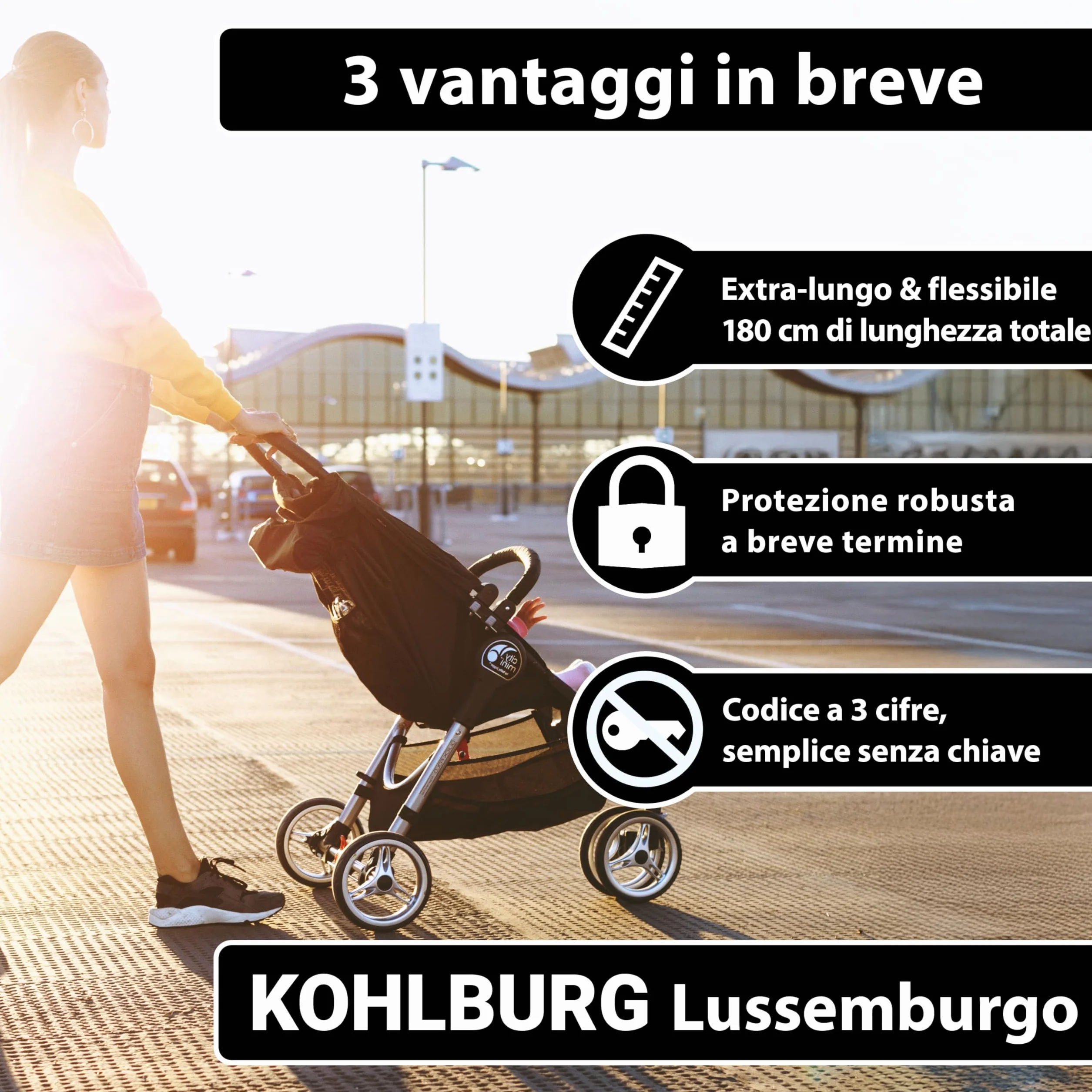KOHLBURG lucchetto con combinazione extra lungo 180 cm cavo 3 mm per moto, bicicletta, valigia, snowboard