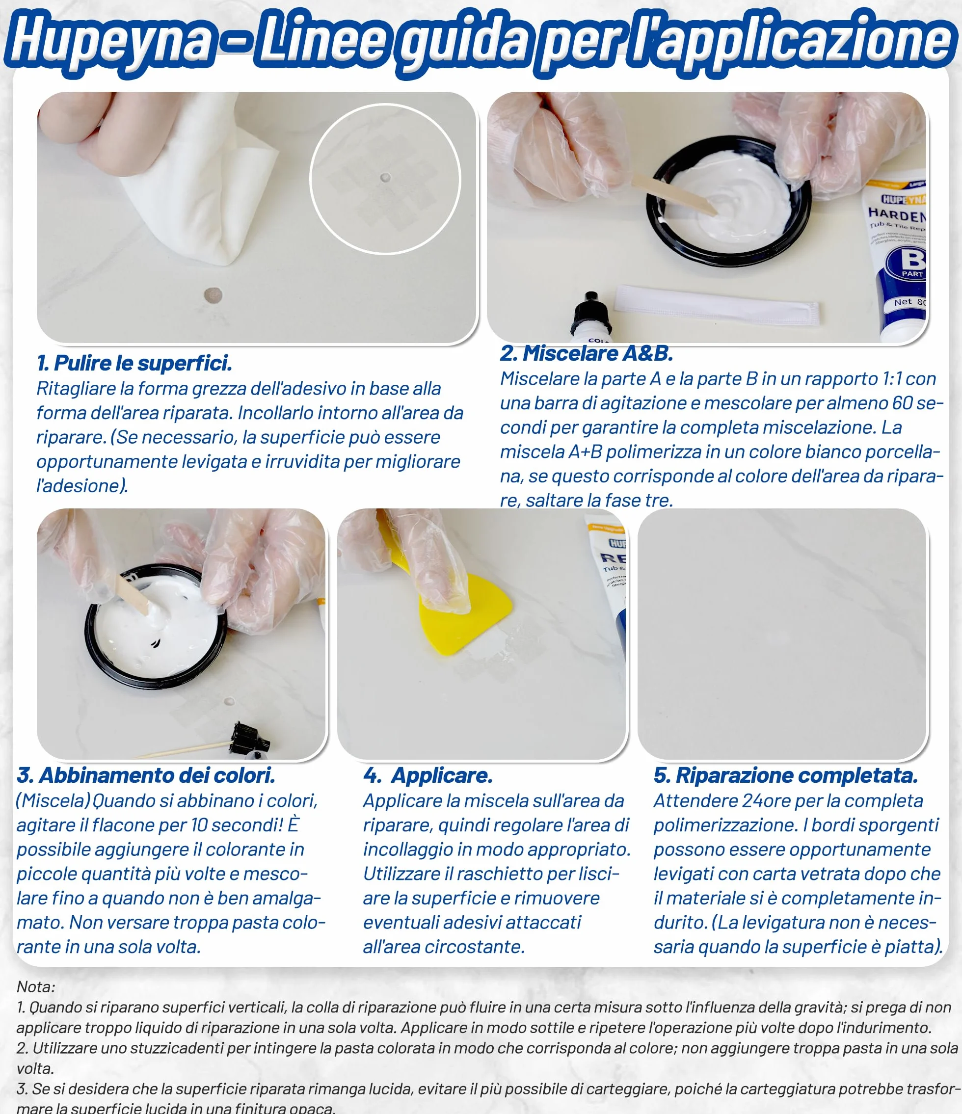 Kit Riparazione Vasca da Bagno Piastrelle Ceramica Acrilico - Multicolore