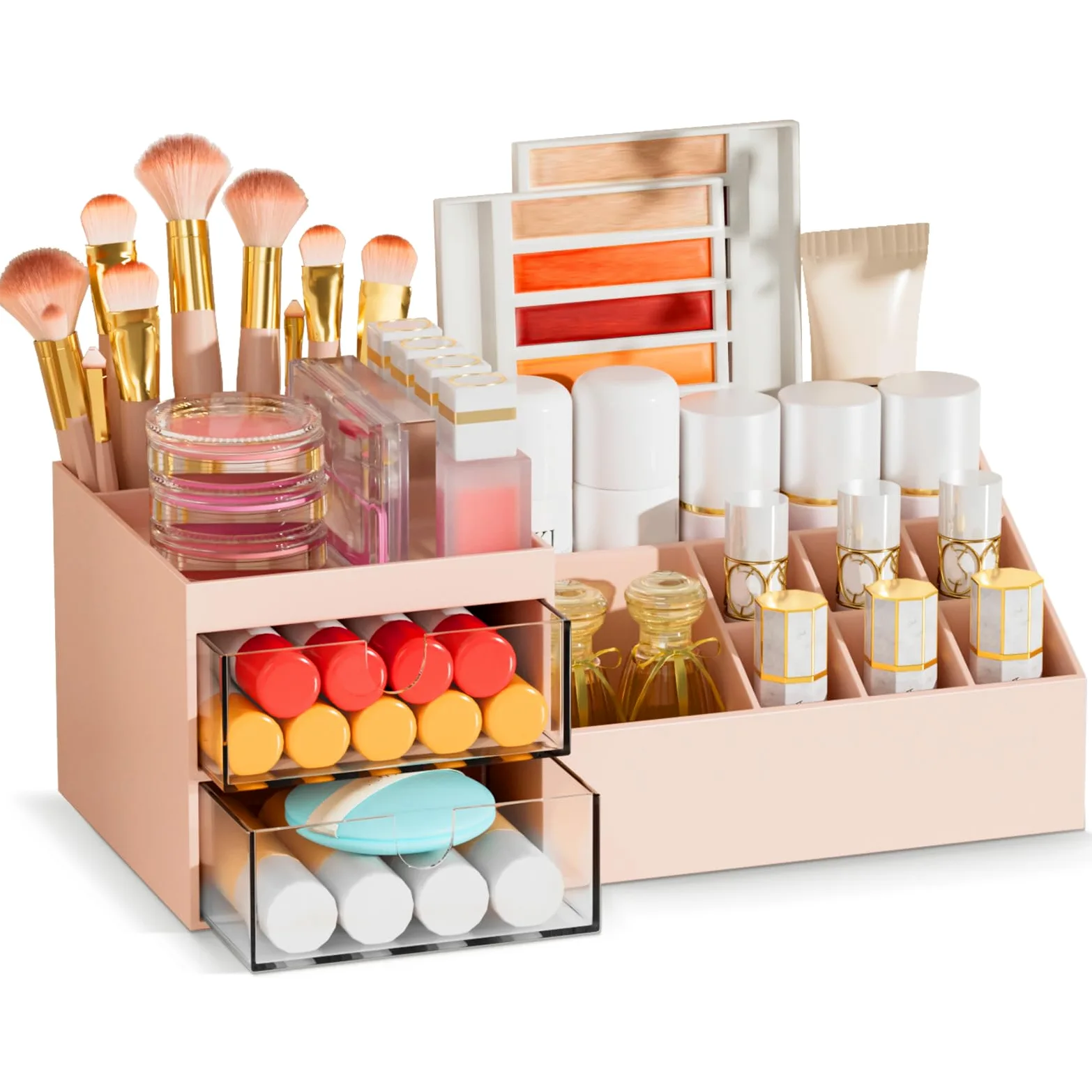 Subsky Portatrucchi con Cassetti - Contenitore Cosmetici, Organizzatore per Cura della Pelle, Organizzatore Multifunzione per Ufficio, Scatola per Cosmetici con Cassetti per Toeletta, Bagno, Rosa