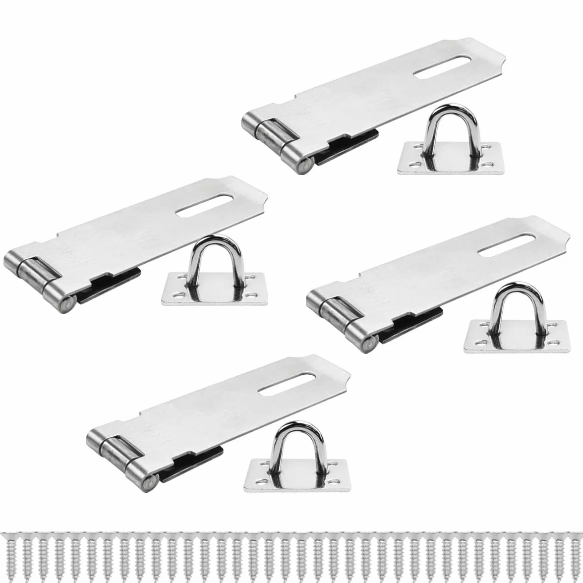 Bwintech 4 Pezzi Lucchetto Hasp Latch Serrature 5 Pollice 125mm 304 Acciaio Inox per Porta Shed Gate Cabinet con Vite Nichel Spazzolato