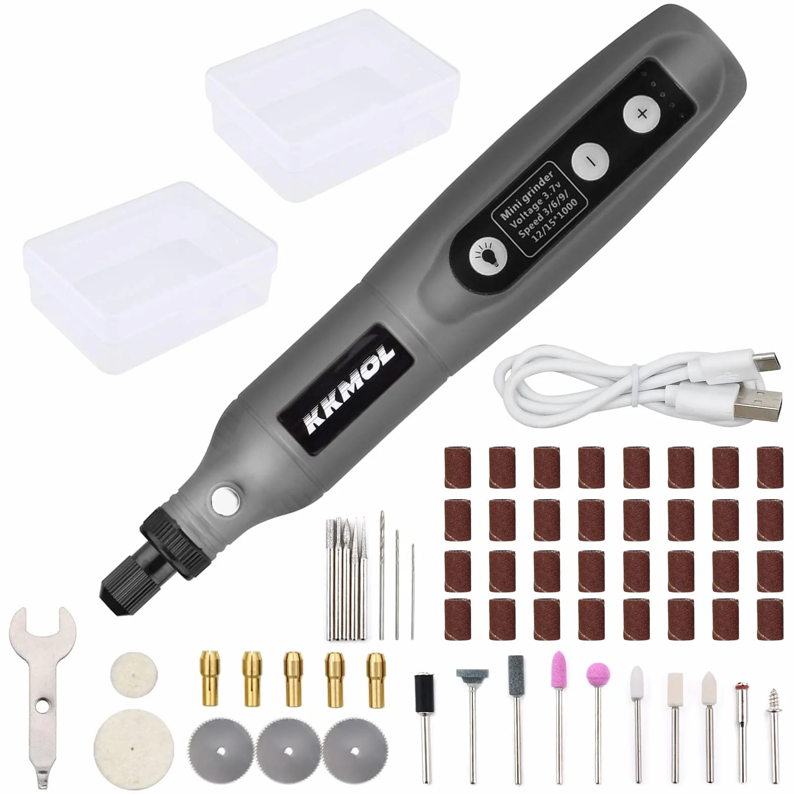 KKMOL Mini trapano elettrico rotativo senza fili USB multifunzione velocità variabile, set smerigliatrice lucidatura intaglio taglio pulizia affilatura, Grigio