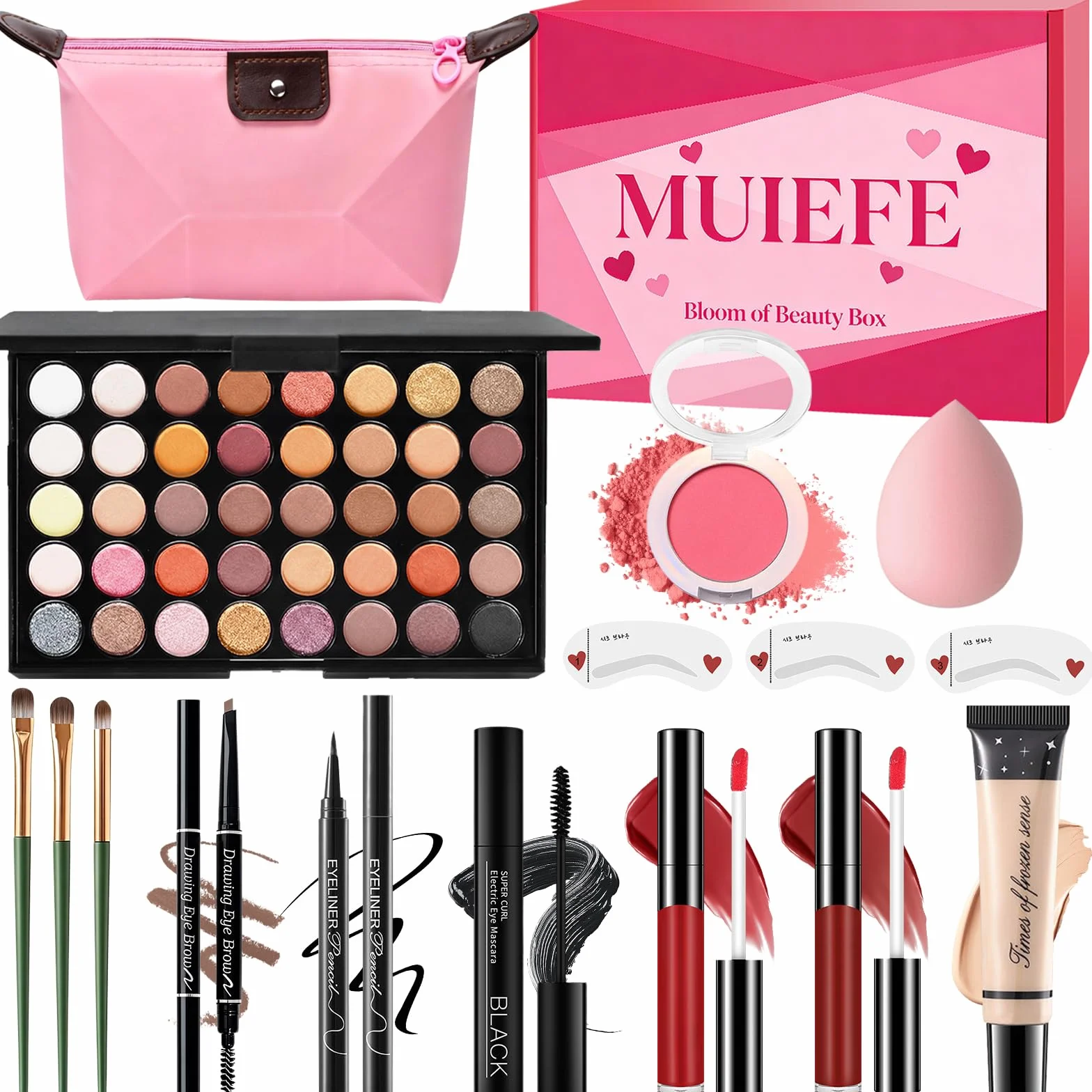 Kit Trucco Make Up Completo, Set Trucchi Donna, Cofanetto Regalo Makeup per Ragazza Adolescente, Include Portatile Palette, Ombretto, Rossetti, Eyeliner, Mascara, Sopracciglia e Borsa per il trucco