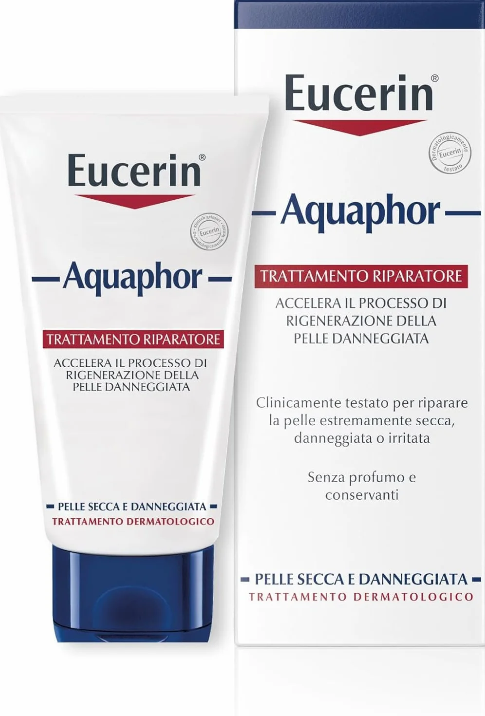 Eucerin Aquaphor Trattamento Riparatore 45 ml, Crema idratante corpo e viso per favorire il processo di guarigione,, Crema corpo idratante pelle secca e screpolata senza profumo