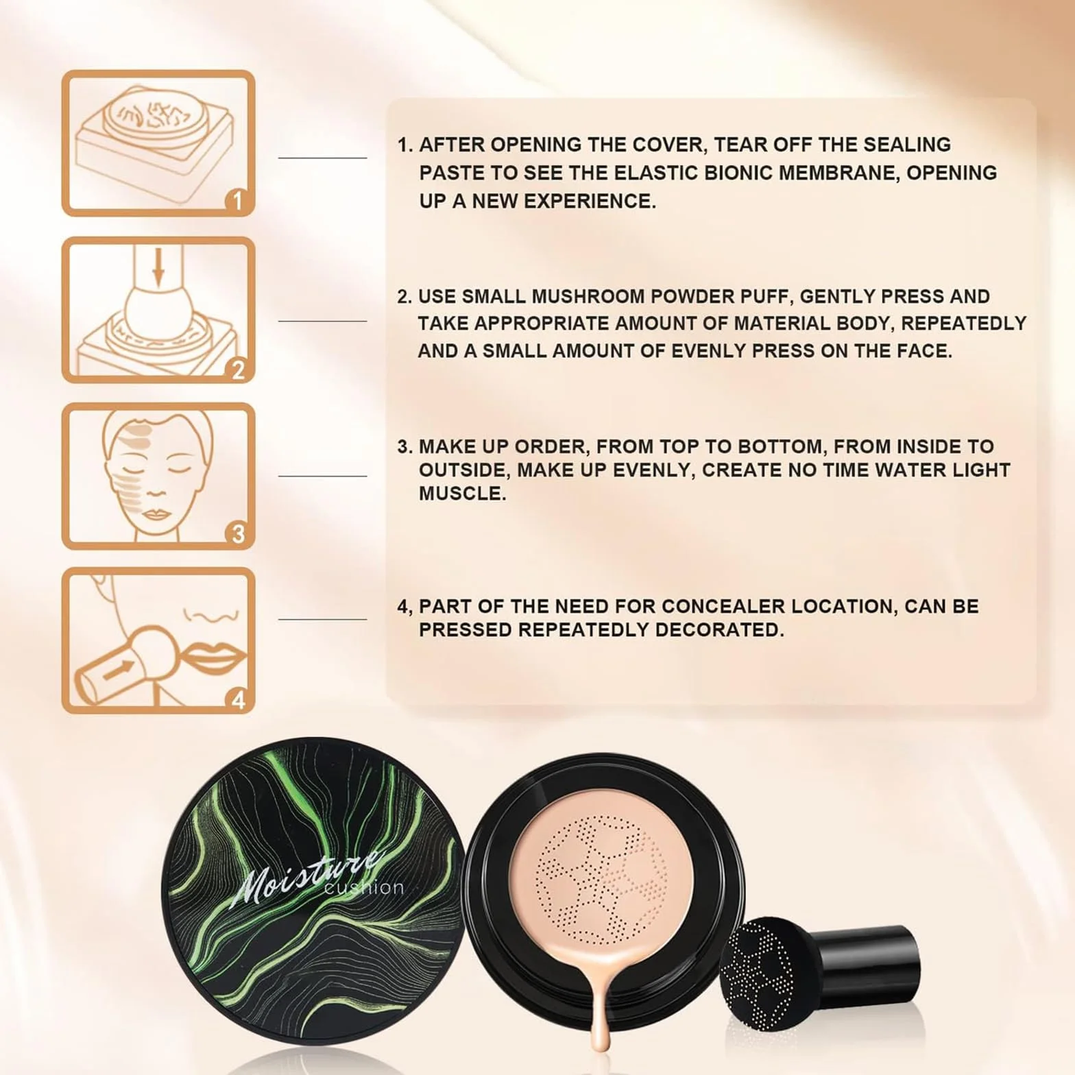Fondotinta CC Cream con Fungo Testa D'aria base idratante per il trucco BB Cream di lunga durata correttore idratante leggero e levigante Correttore naturale facile da applicare Nature