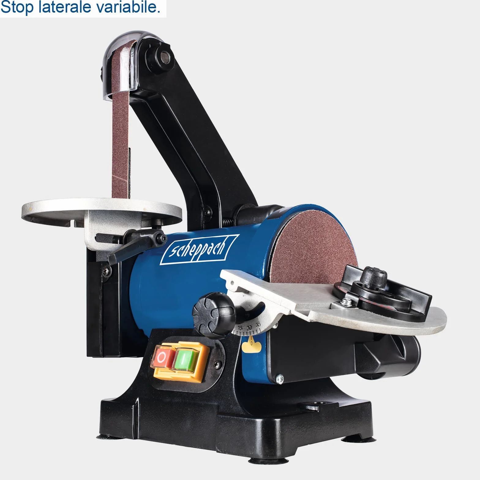 Scheppach BTS700 levigatrice a nastro 250W 762x25,4mm disco Ø125mm tavolo regolabile 90°-45° 816 m/min