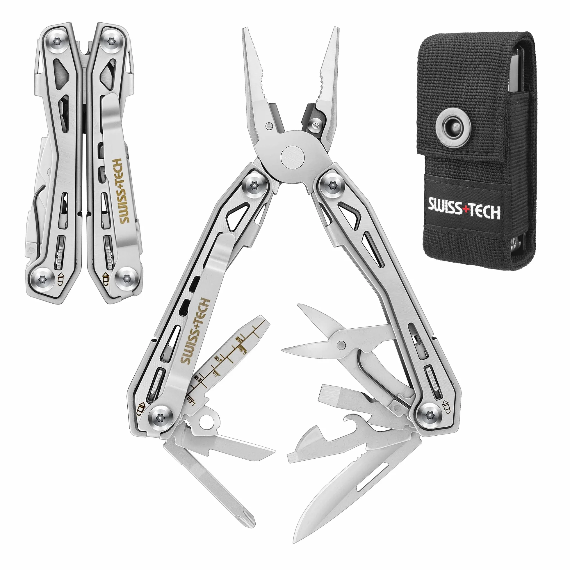 Swiss+Tech Pinza Multifunzione 16 in 1 Acciaio Inossidabile Pieghevole per Esterno Campeggio Sopravvivenza