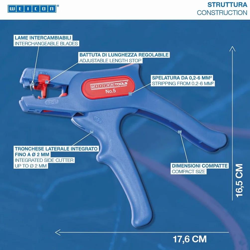 WEICON TOOLS Spelafili Automatico 0,2-6 mm² con Taglierina Laterale 2 mm