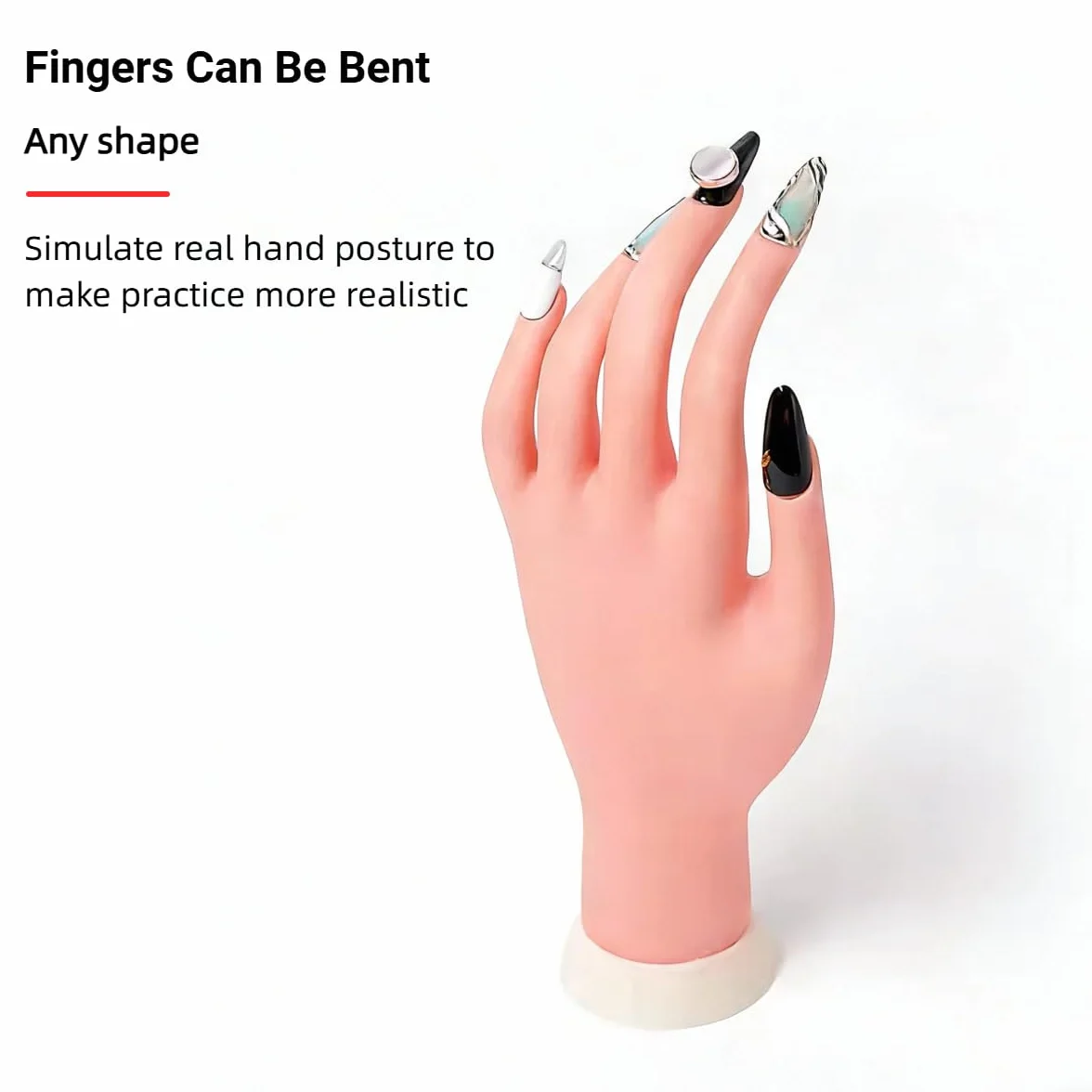 Manicure Practice Hands,Art Manicure Dito Formazione,Modello Flessibile per Nail,Mano Finta con Unghie,Mano per Pratica per un Corso Introduttivo Sulla Nail Art Finta,Movable,23x8.5cm