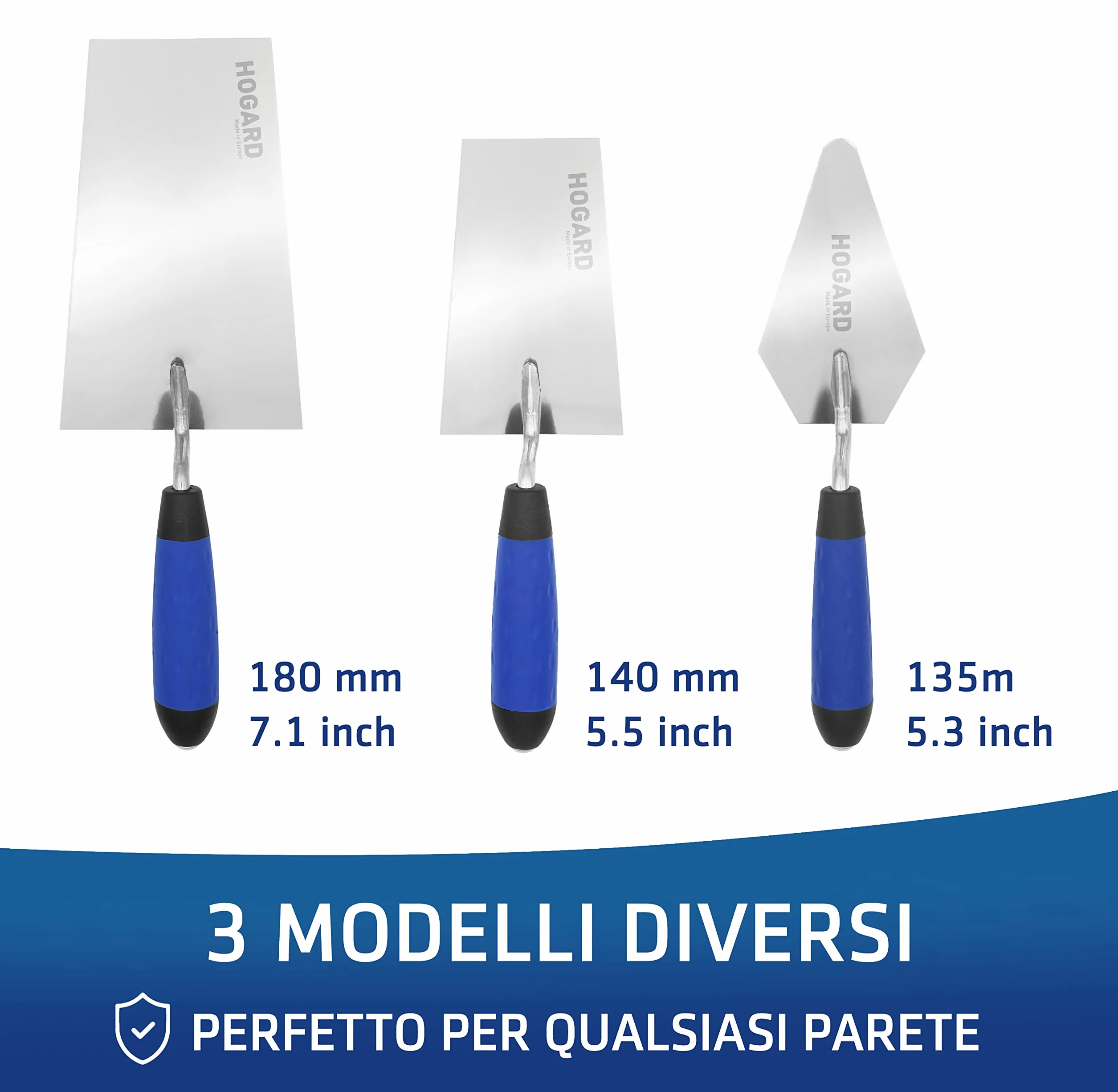 Cazzuola Muratore Professionale Punta Quadra Acciaio Inox Manico Ergonomico Intonaco Prodotto UE