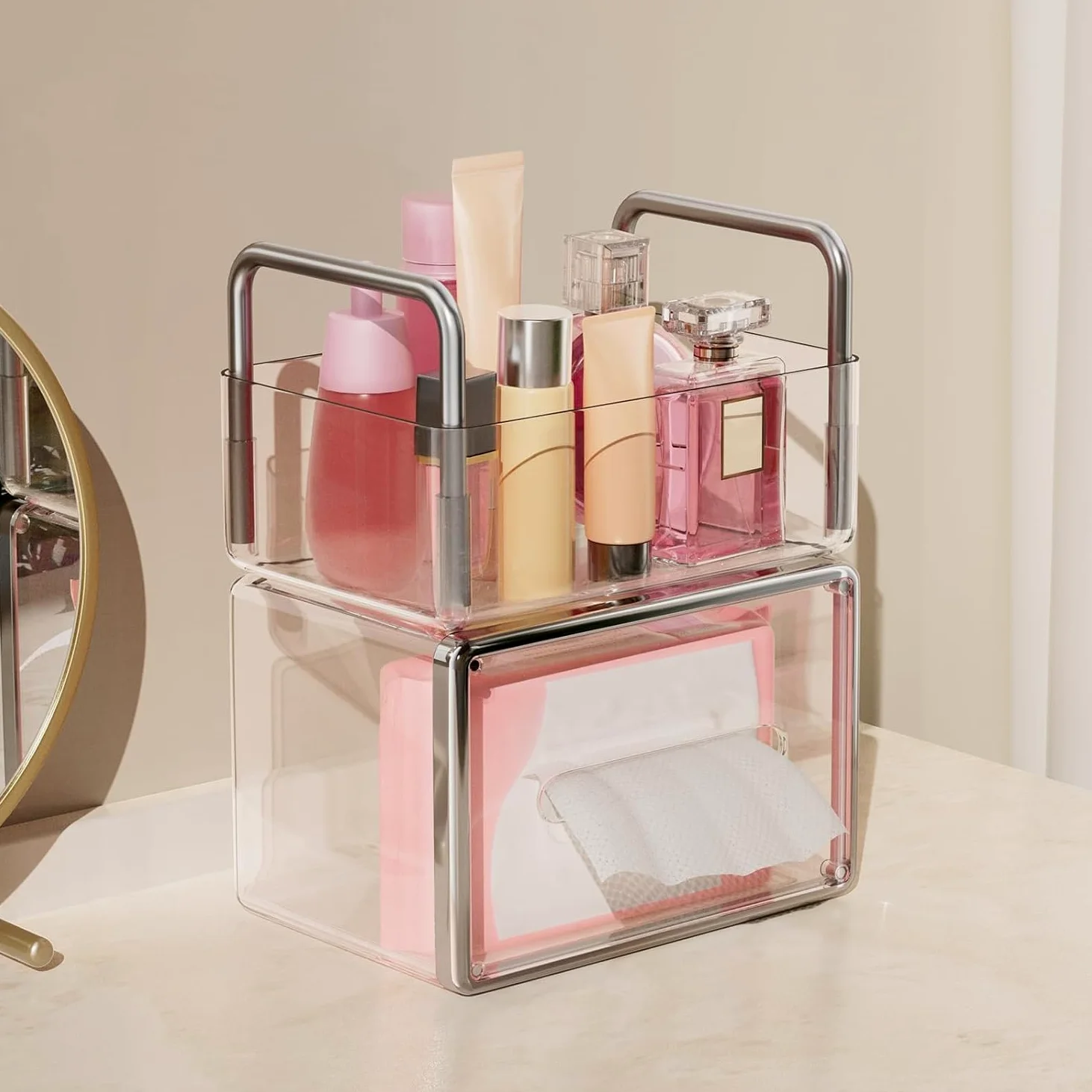 Organizer Trucchi Multifunzione, Organizer Per Trucchi Impilabile, Organizer Per Cosmetici In Acrilico Trasparente Con Scatola Per Fazzoletti In Plastica Trasparente Per Riporre I Trucchi Make Up Orga