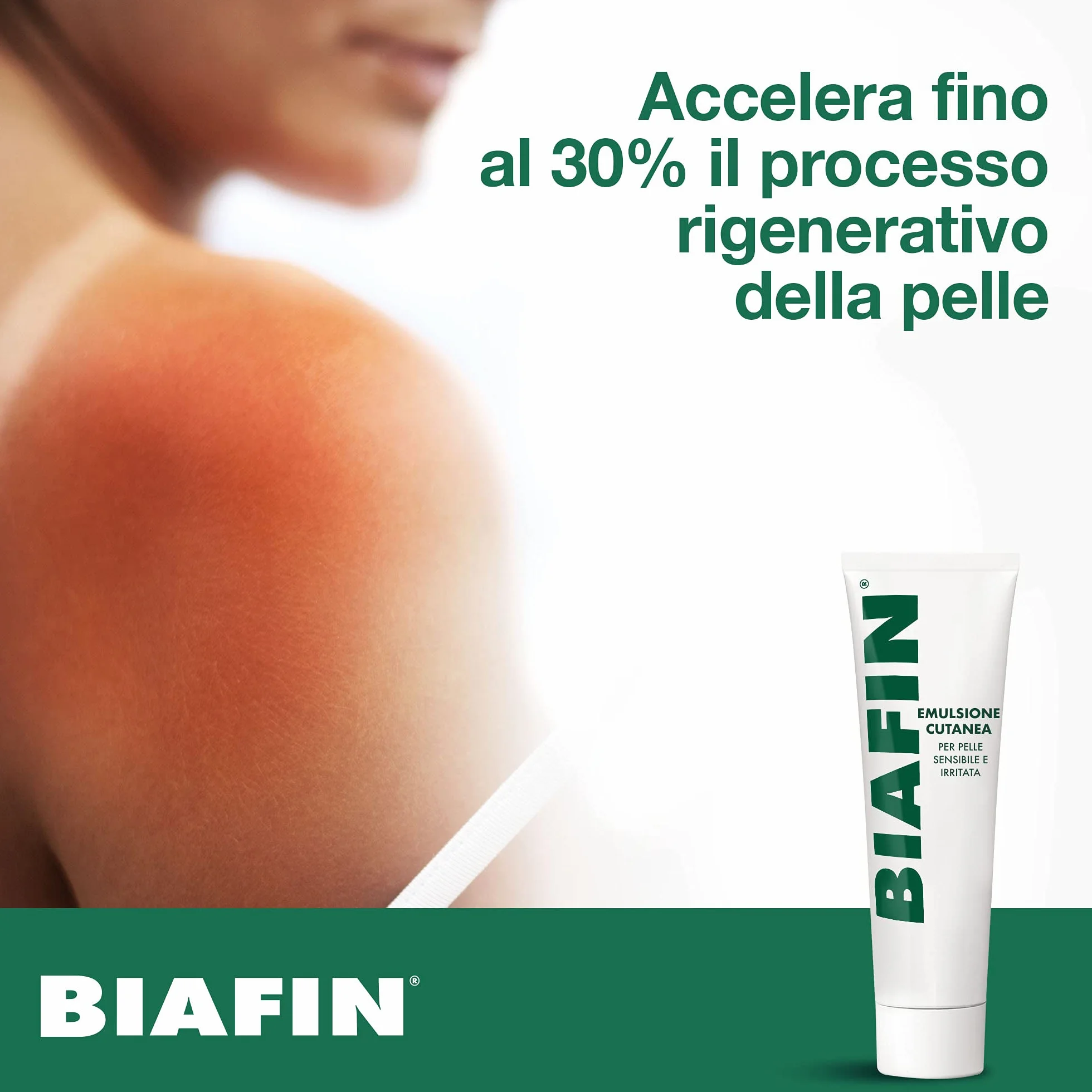 Biafin Emulsione Cutanea Idratante Lenitiva, Crema scottature, irritazioni e sfregamenti, Crema pelle sensibile e irritata, Pomata scottature ideale anche per tatuaggi e problemi cutanei, 100 ml