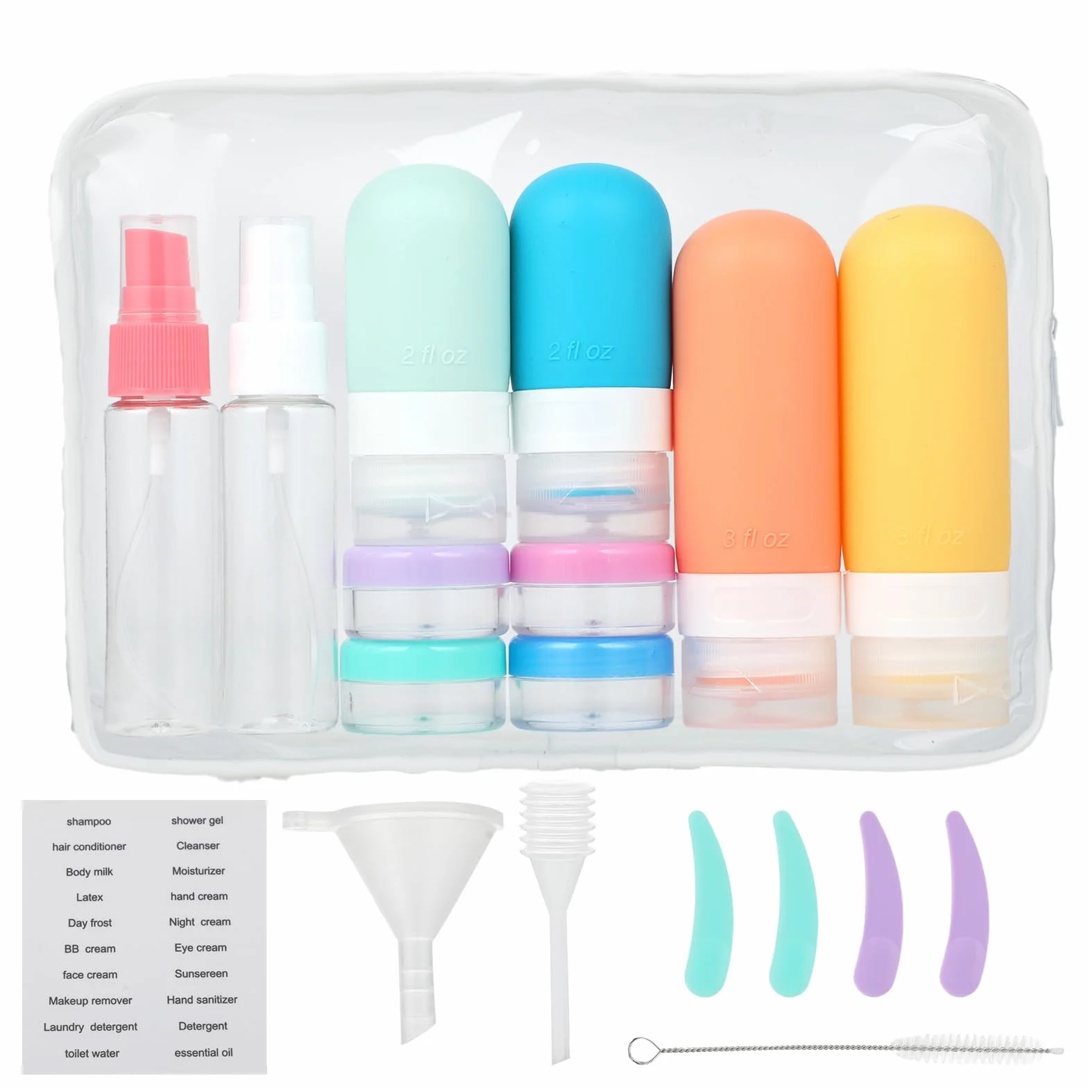 Bottiglie da Viaggio in Silicone Set - 18 Pezzi Contenitori da Viaggio - Kit da Viaggio per Aereo - Accessori per Flaconi da Viaggio - Per Shampoo/Liquidi/Lozione