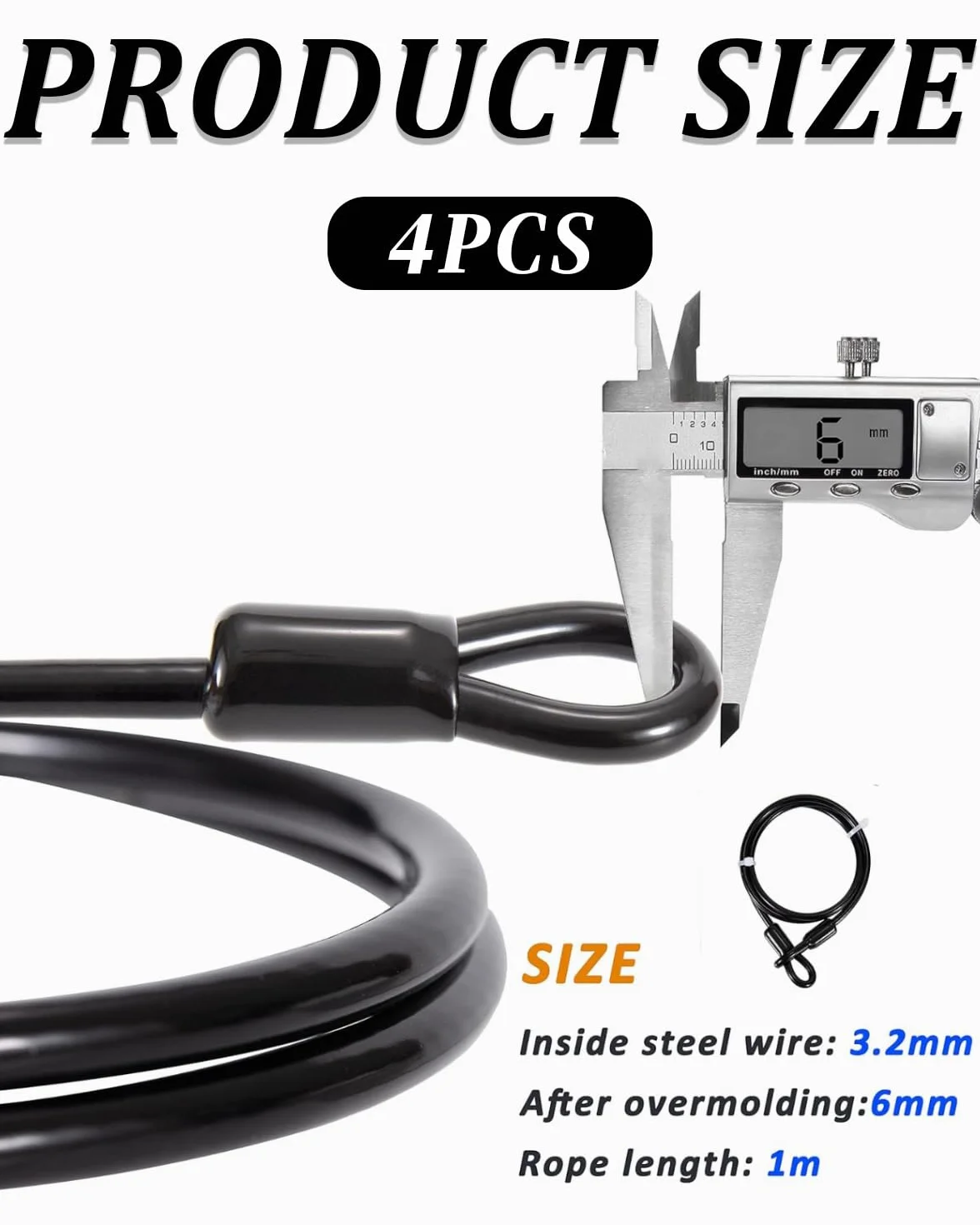 Cavo di Sicurezza in Acciaio 1 m Lucchetto per Mobili da Giardino Biciclette 4 PCS Nero Argento