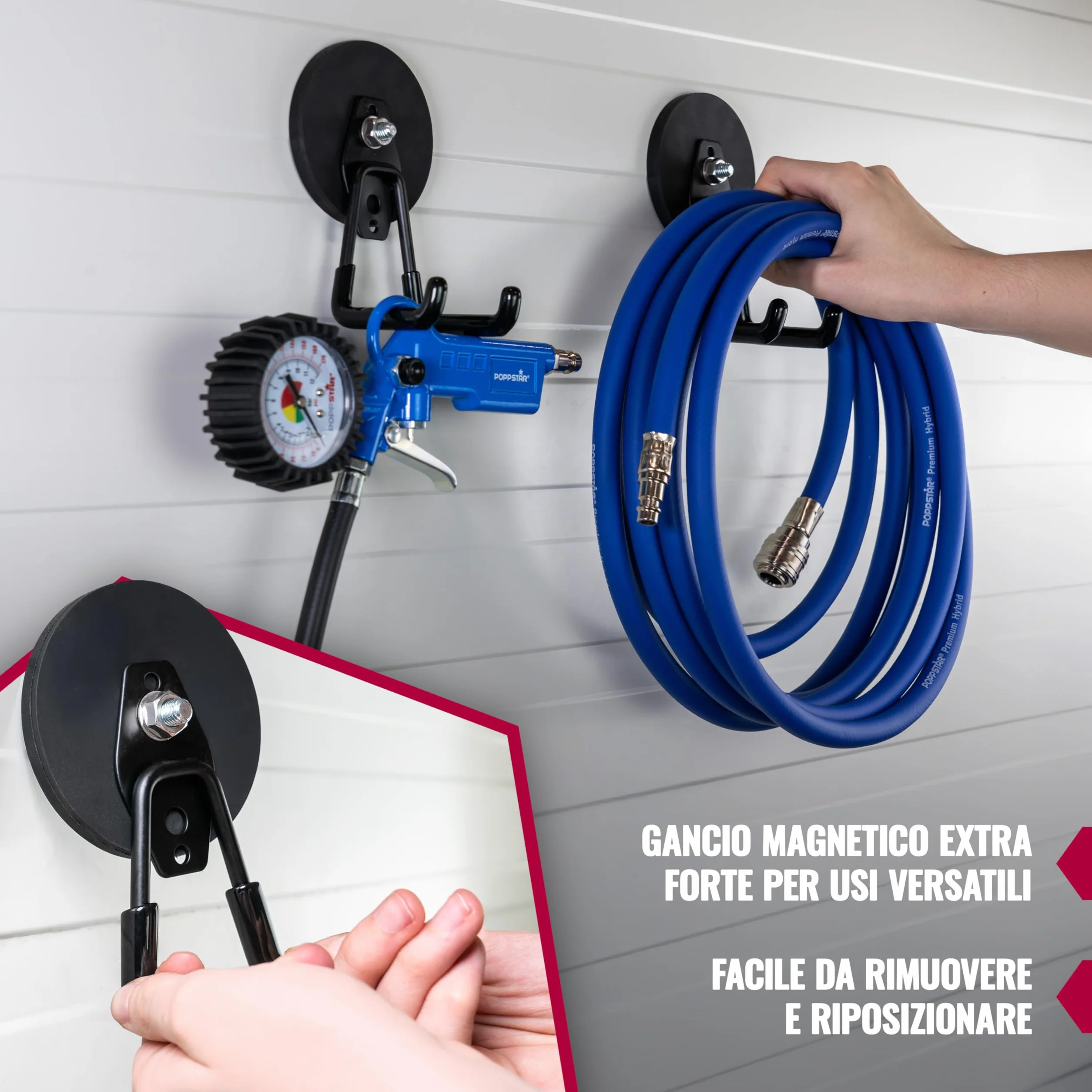 POPPSTAR Ganci magnetici per garage Ø 88 mm 42 kg 80 mm nero