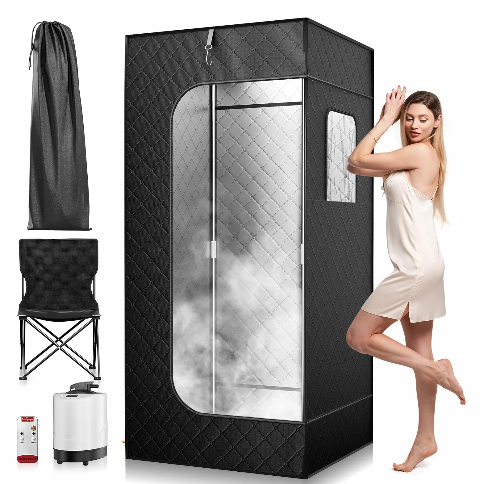 Sauna Portatile 180×80×80 cm 2.6L Vapore 9 Livelli Calore Riscaldamento Rapido 3 Minuti Sedia Pieghevole Telecomando