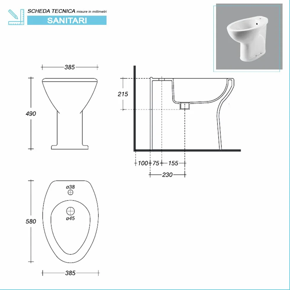 Inbagno Sanitari Bagno per Anziani H. 48 cm Ceramica Bianca Lucida Sedile copriwc Slim