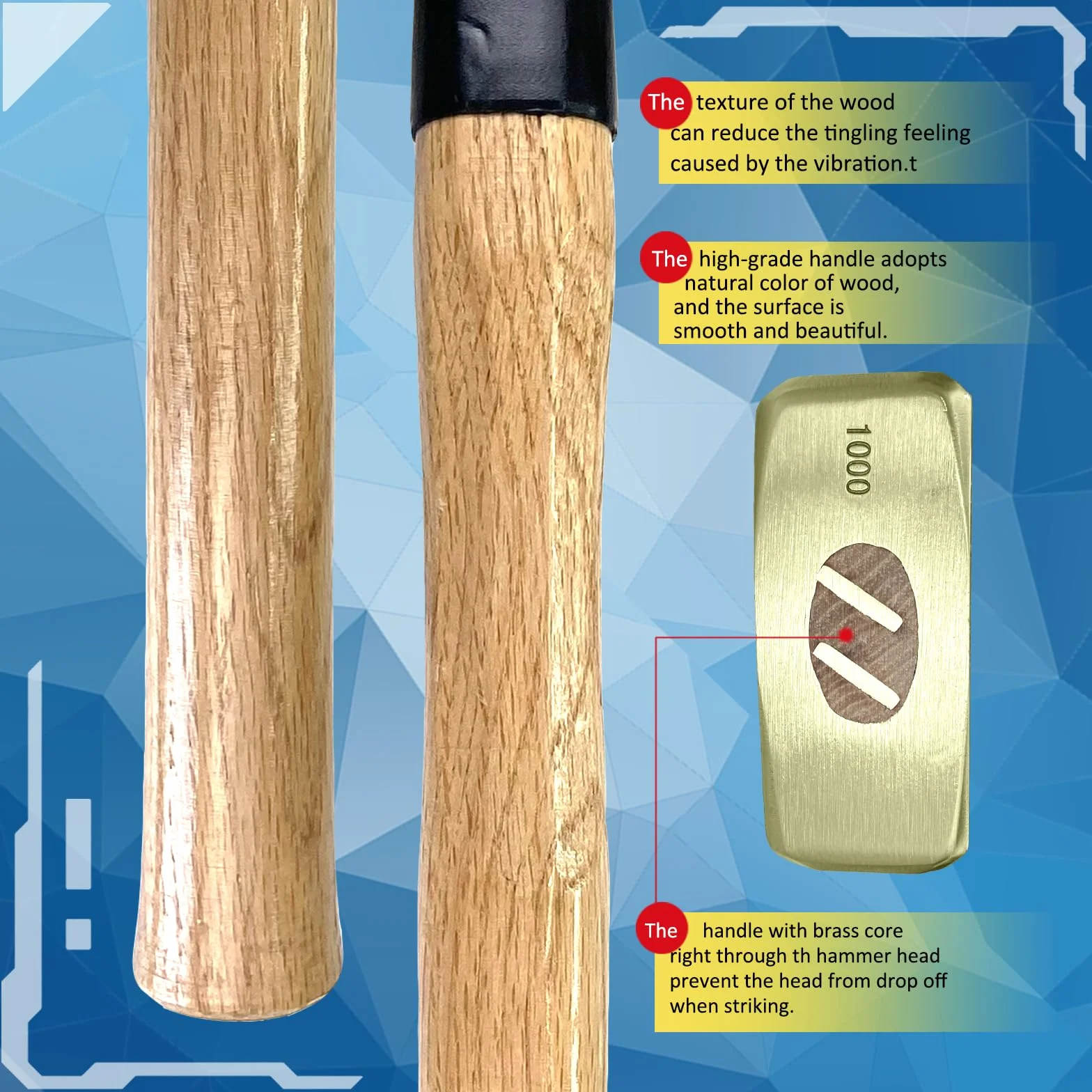 WEDO Martello da fabbro in ottone 1000g con Impugnatura Ergonomica legno 320mm