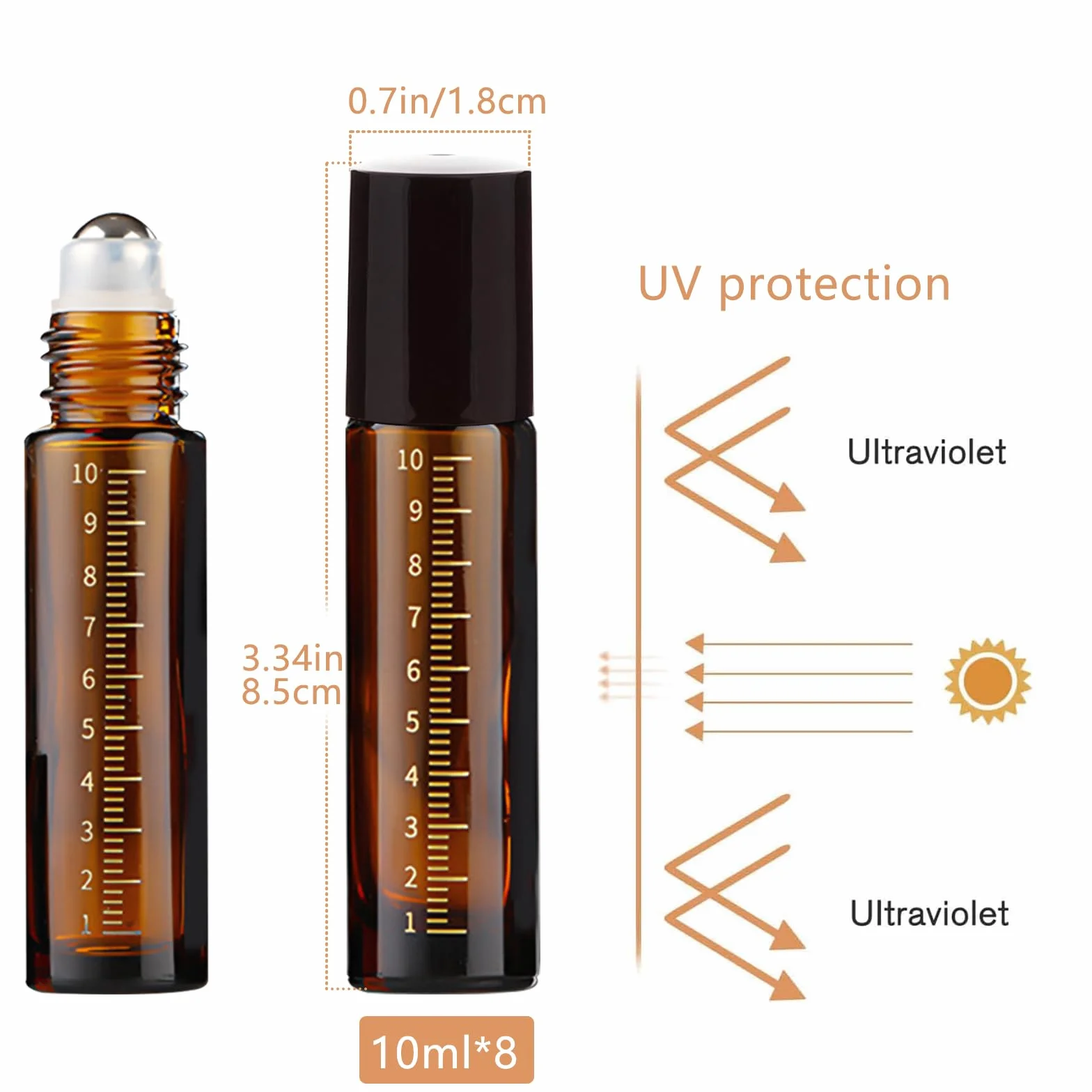 THINTON Roll on - Bottiglia vuota da 10 ml, 8 bottiglie di vetro Roll on per olio essenziale, ricaricabili, per oli, profumi, cosmetici, massaggi