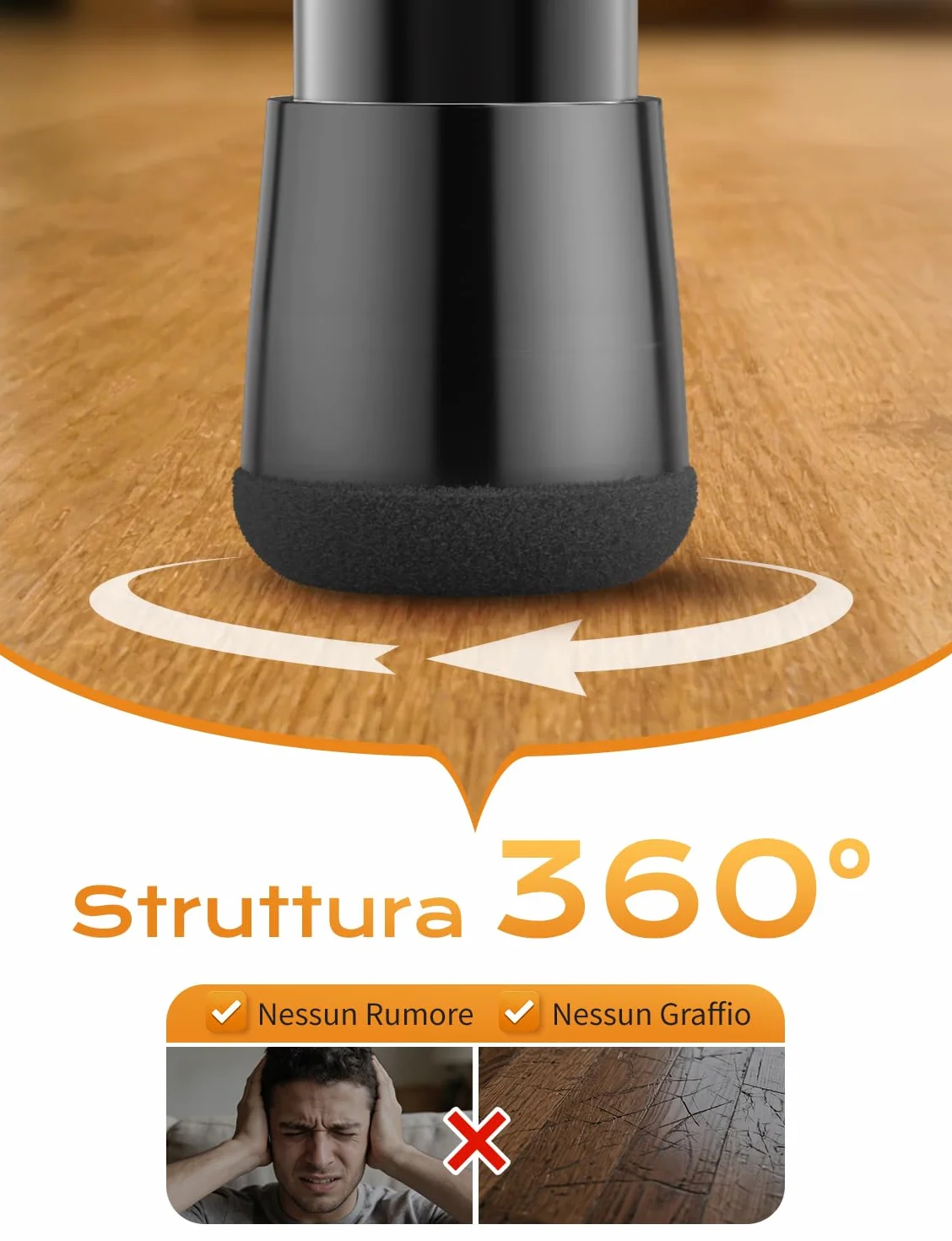 Coprigambe per Sedie Extra Piccole 24 Pezzi - Feltro 360° Nero Scuro - Proteggi Pavimento da Graffi e Rumore