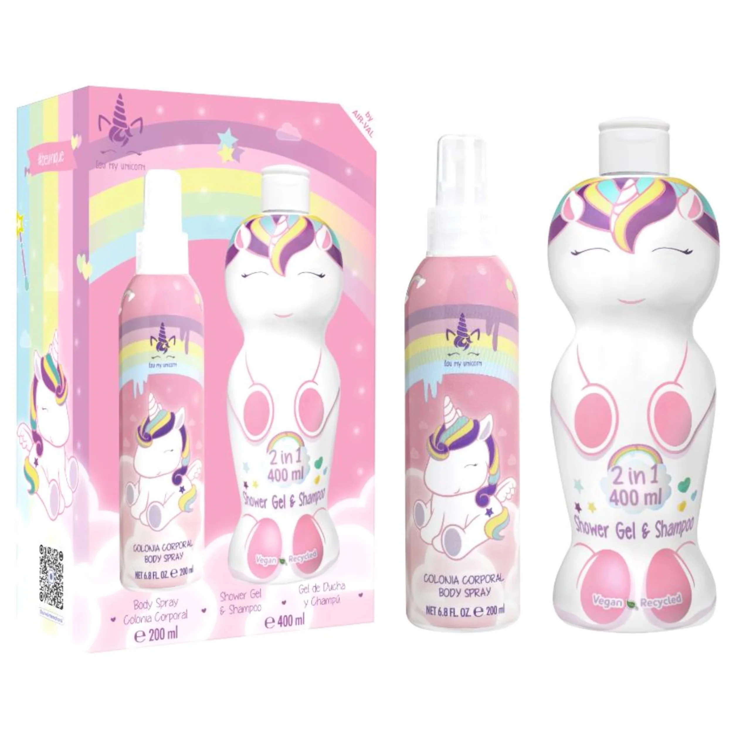 Set regalo Eau my Unicorn Scent, include Body Spray Natural Eau de Cologne (200 ml) e Gel doccia e Shampoo 2 in 1 (400 ml), dermatologicamente testato, Set regalo per bambini vegano e approvato FSC