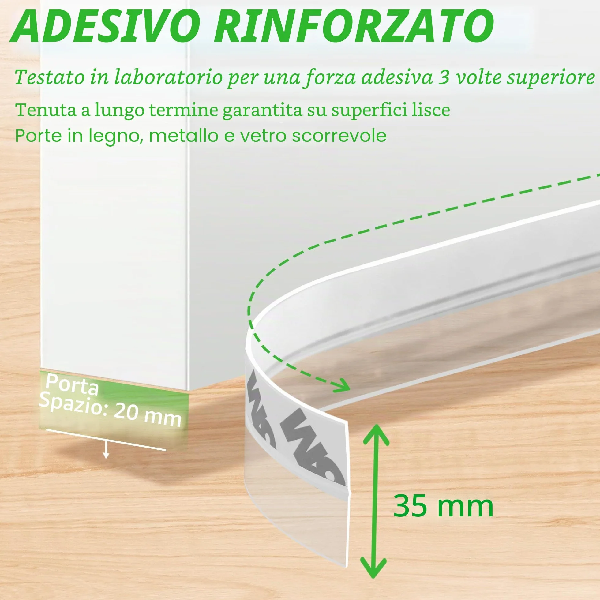 Guarnizione porta finestre in silicone trasparente adesiva 35mm per fessure fino a 20mm