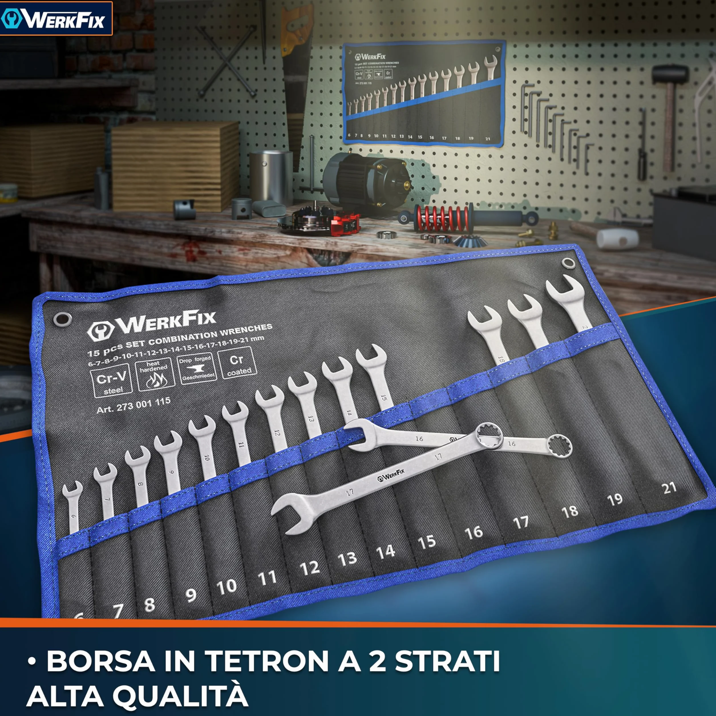 S&R WERKFIX Set Chiavi Inglesi Combinate Anello e Forchetta 12 Pezzi 6-22 mm Chiave Inglese Professionale