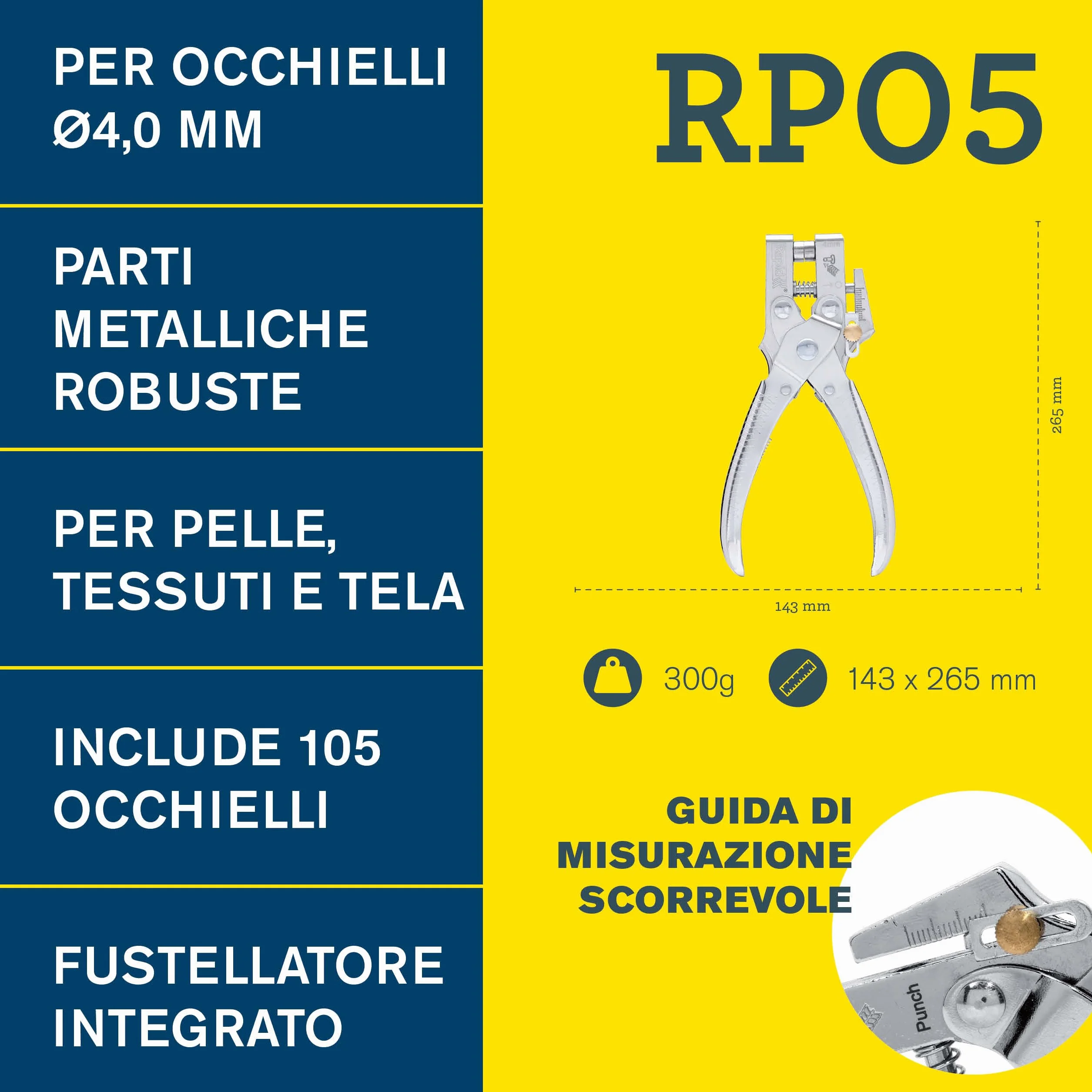 Rapid RP05 Pinza per Occhielli con Perforatore Integrato e 105 Occhielli da 4 mm