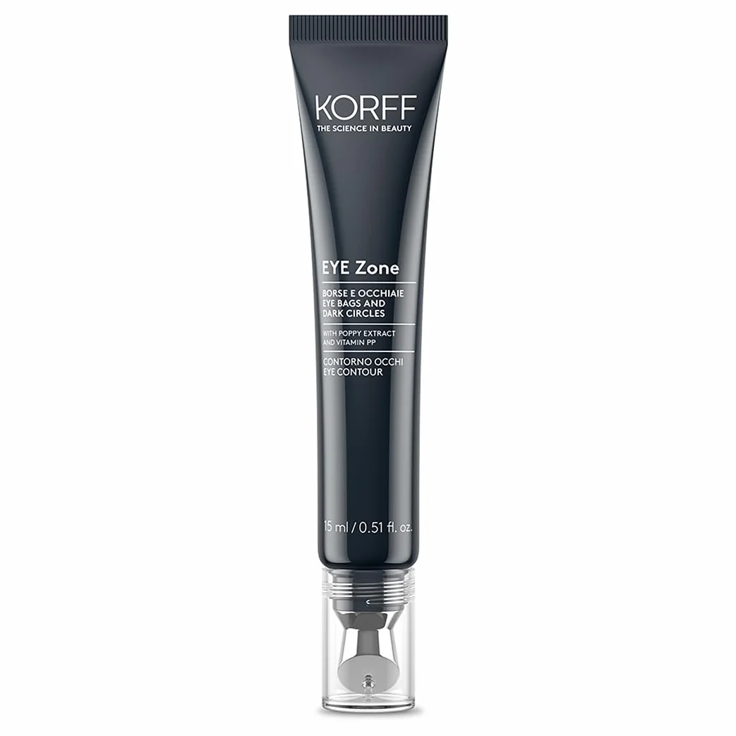 Korff Eye Zone Contorno Occhi Borse e Occhiaie con Caffeina e Vitamina PP, Azione antigonfiore e antifatica, 15 ml