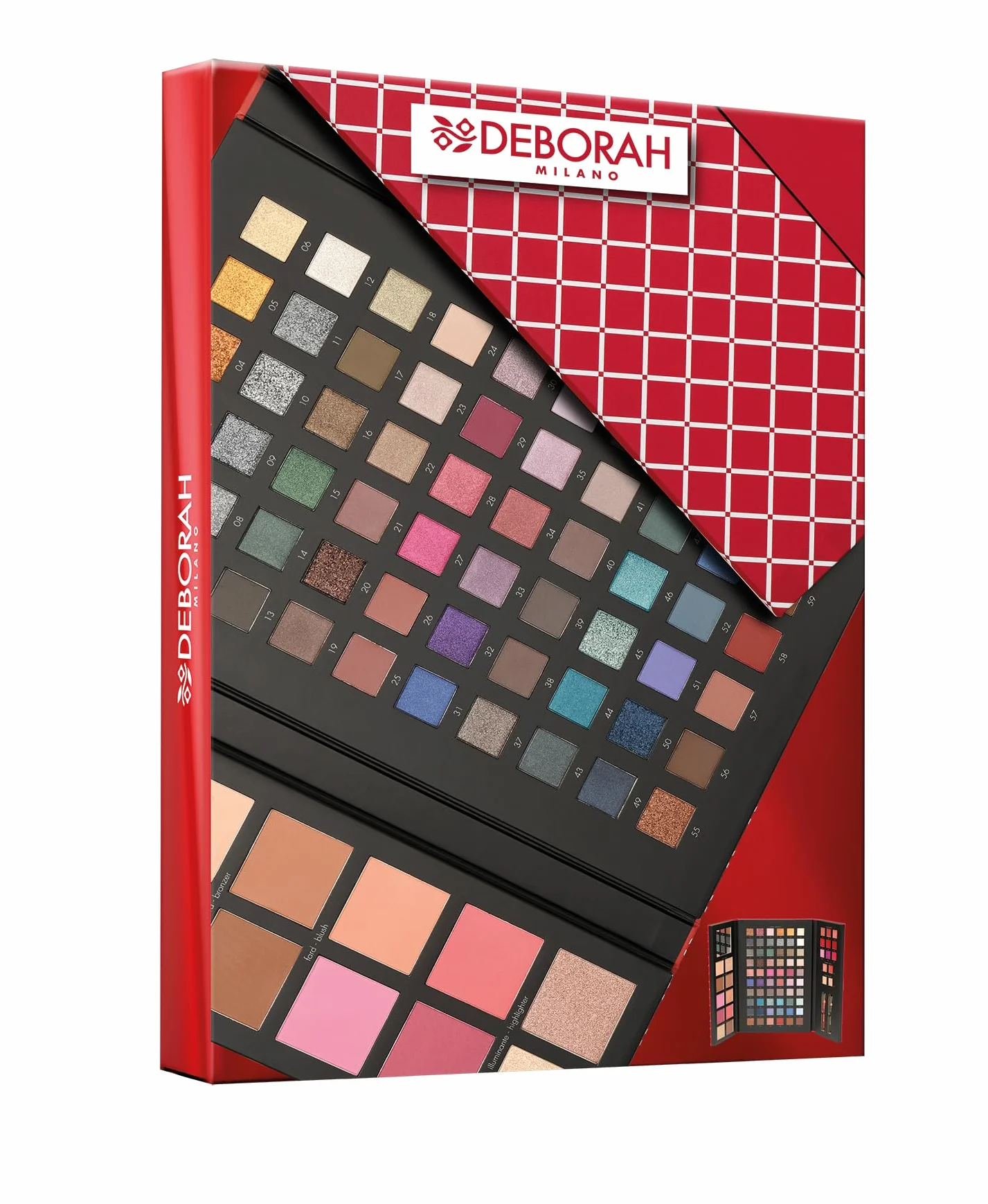 Deborah Milano - Trousse Set Regalo Donna Make Up Beauty Gift n.4 Large, Include Palette di Ombretti, Gloss, Rossetti e Polveri Viso dai diversi Finish e Colori, in Carta FSC