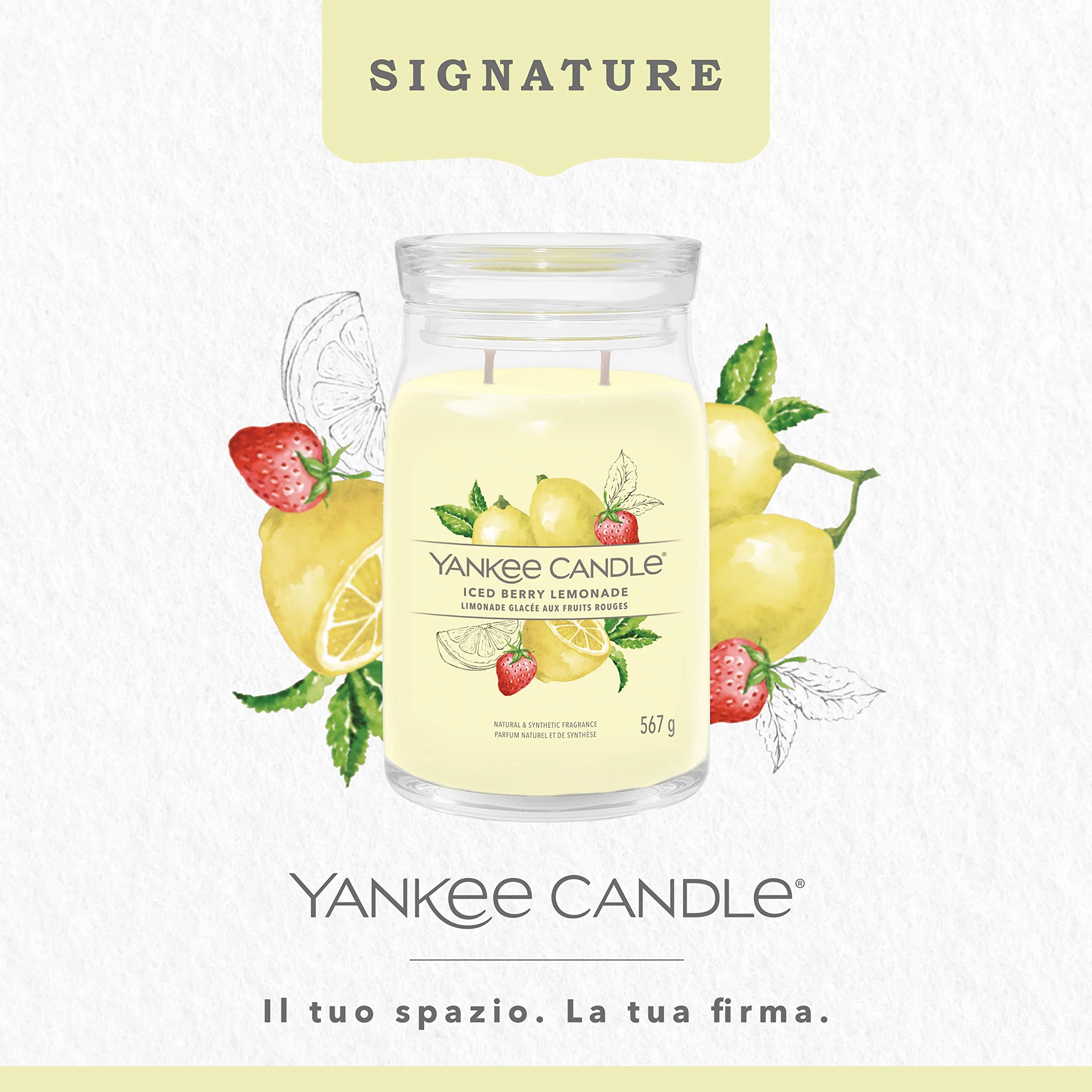 Yankee Candle Signature Candela Profumata, Limonata Ghiacciata Ai Frutti di Bosco in Giara Grande, Candele di Miscela di Cera di Soia Lunga Durata, Regalo per le Donne