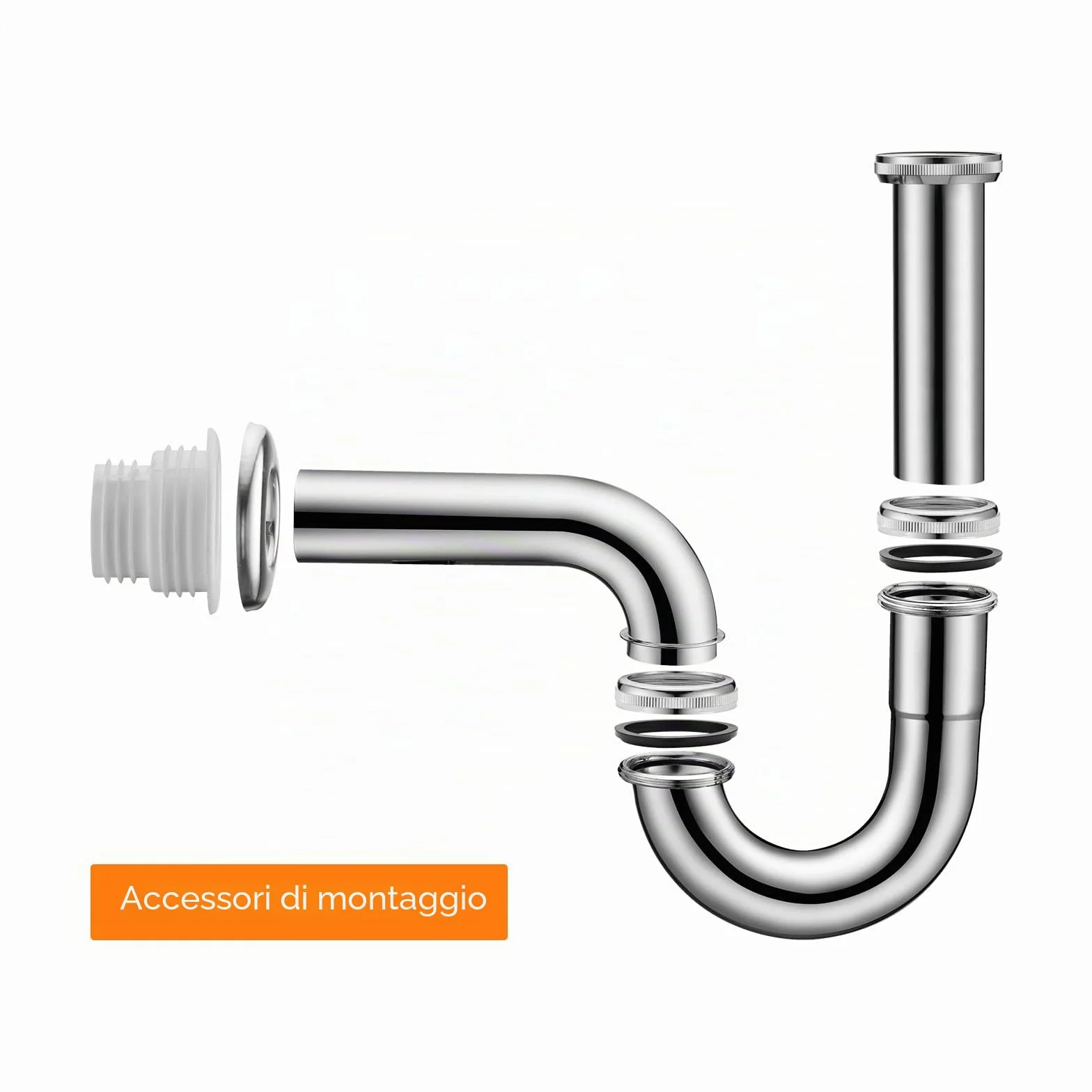 Ibergrif Sifone Lavabo Bagno 1 1/4" x 32 mm Acciaio Inox, Scarico Standard con Guarnizioni Silicone, Anti-Odore e Anti-Intasamento