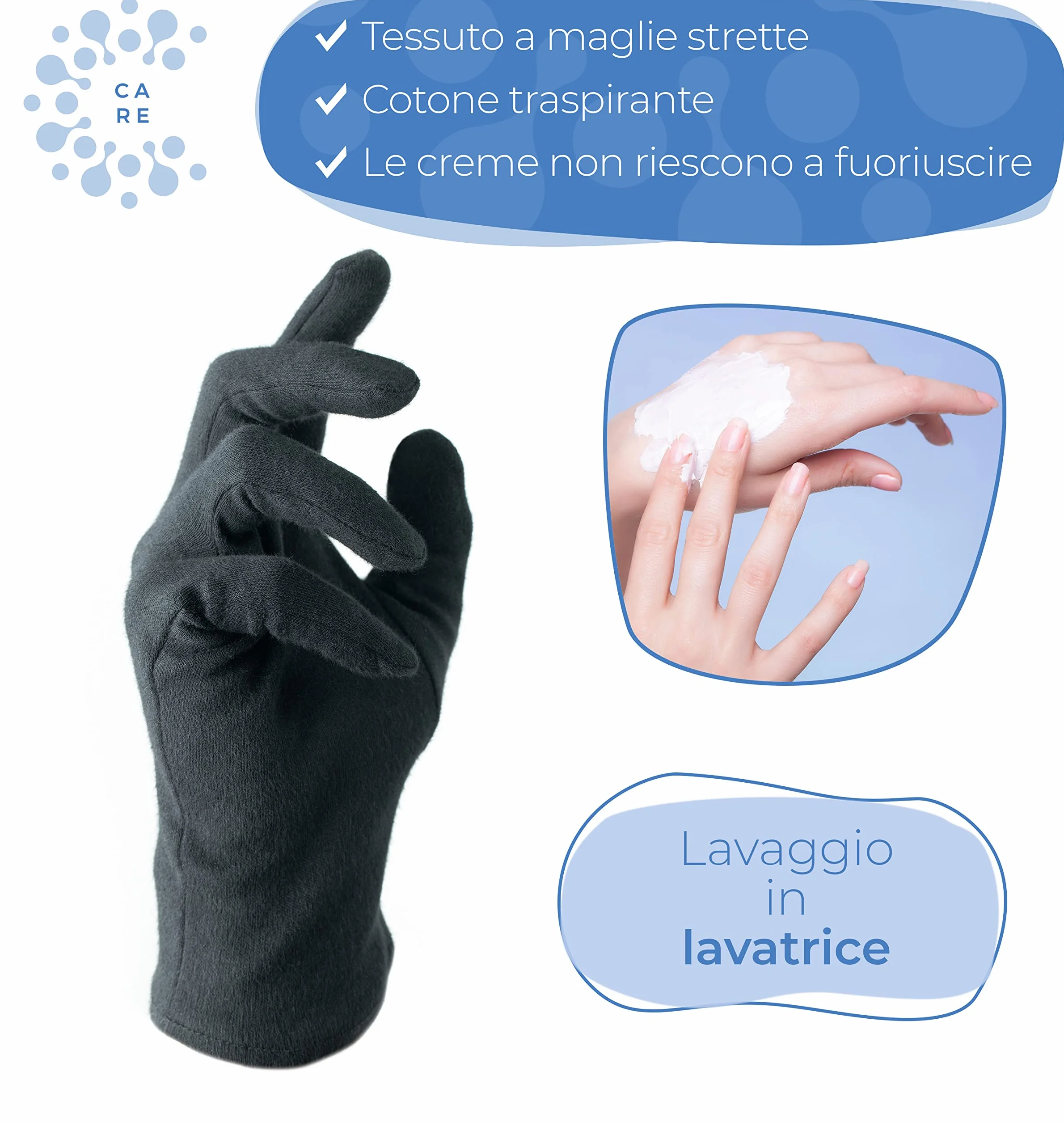 Guanti in cotone (Dermatest: eccellent), Guanti in tessuto morbido per maschere per le mani, Guanti in tessuto con compatibilità cutanea certificata, guanti idratanti, guanto in stoffa,Pacco da 2 Paia