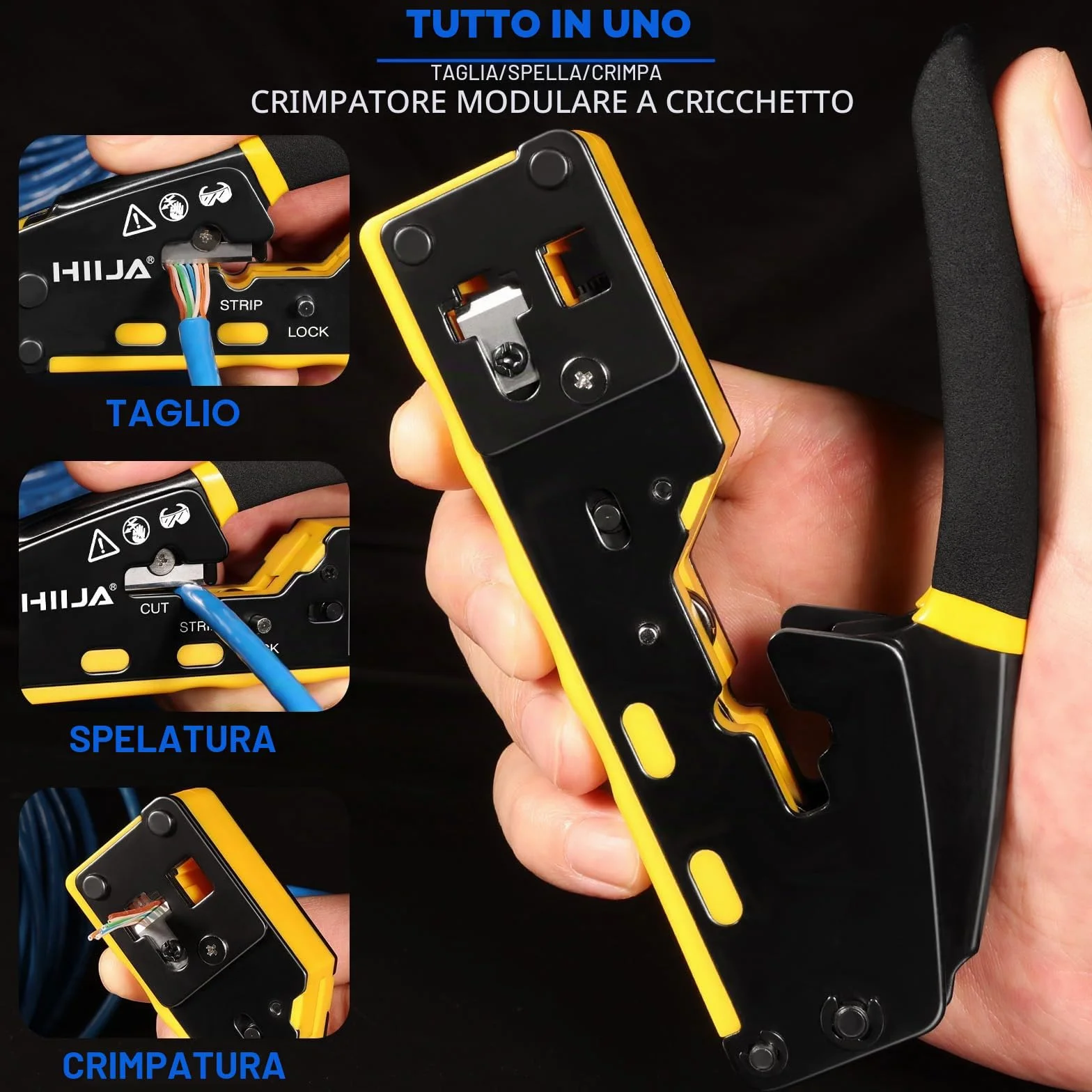 Pinza Crimpatrice RJ45 Passante per Connettori Ethernet Cat6 Cat5 Cat5e con Tester Cavi di Rete 50 Connettori RJ45 50 Coperture RJ45
