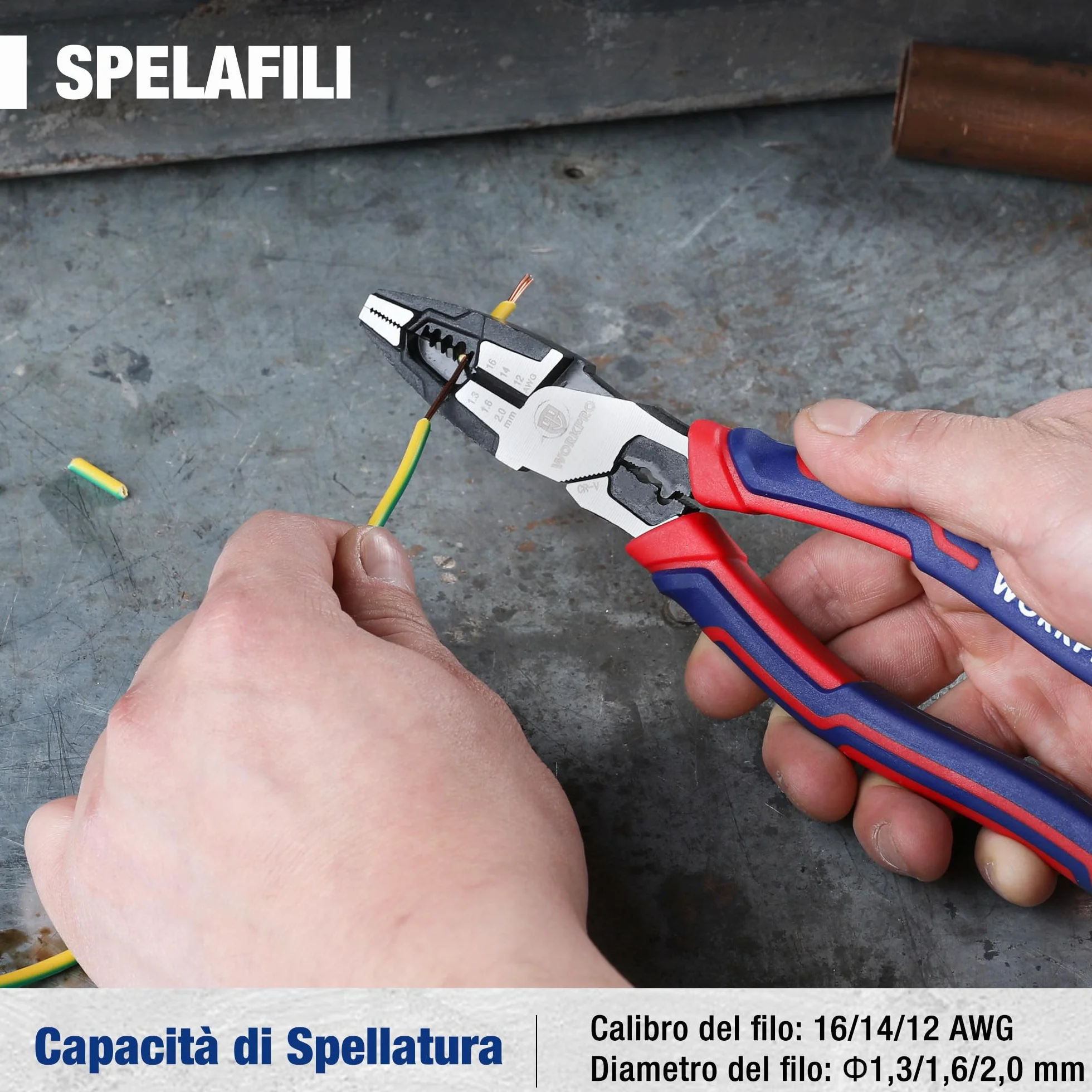 WORKPRO Pinza Combinata 5 in 1 209mm 16-12 AWG (1,3-2,0mm) Cr-V per Elettricisti