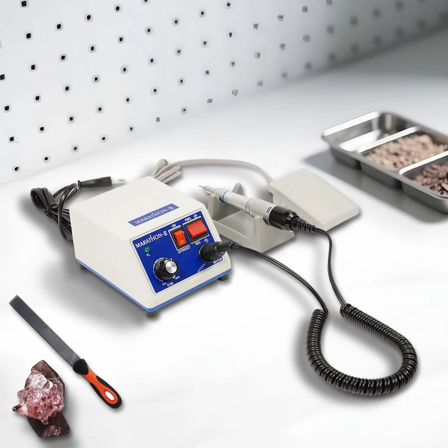 Laboratorio Micromotore Elettrico 0-35000 Giri/min Rettifica Regolabile Lucidatura Portatile con Lucidatrice +2 Teste +10 Fresas Carburo