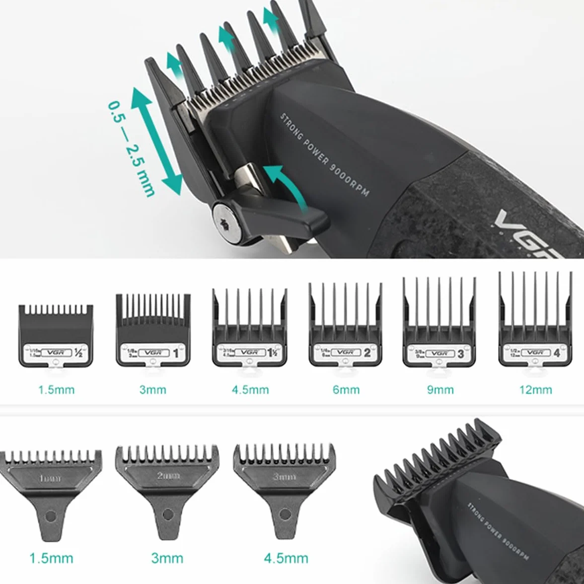 VGR 640 Tagliacapelli Professionale Per Uomo, Set Di Tagliacapelli E Trimmer Senza Fili, Zero Gap T-Blade, Lama In Ceramica DLC, Kit Barbiere Di Alta Qualità Con Display LED (Nero)