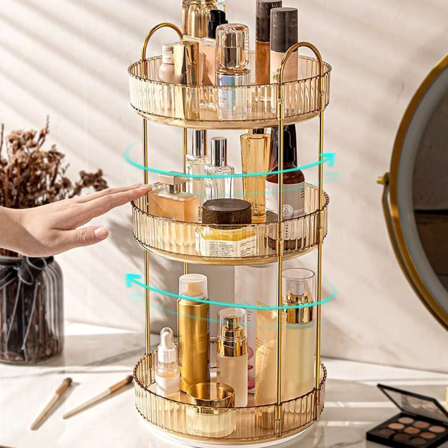 Organizzatore Di Trucco Girevole Organizzatore Trucco A 360 Gradi Rotante | Contenitore Silenzioso Con Design Ampio E Moderno Per Bagno Cassetta Toeletta Camera Da