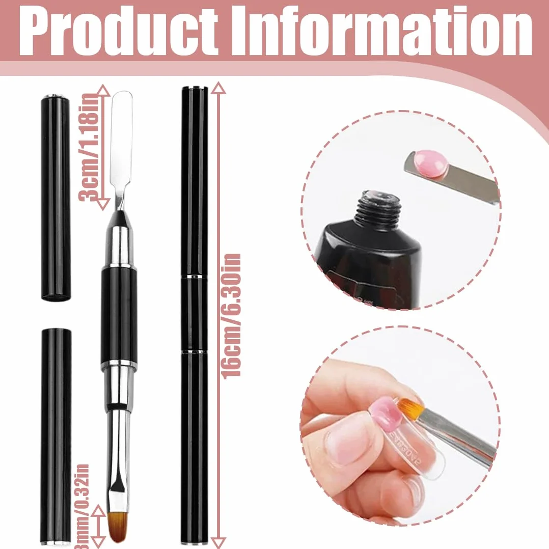 2 Pezzi Pennello a doppia punta per Polymer Gel, Pennello Polygel 2 in 1 Dual-ended Nail Art Penna, Pennello per Pittura per Unghie