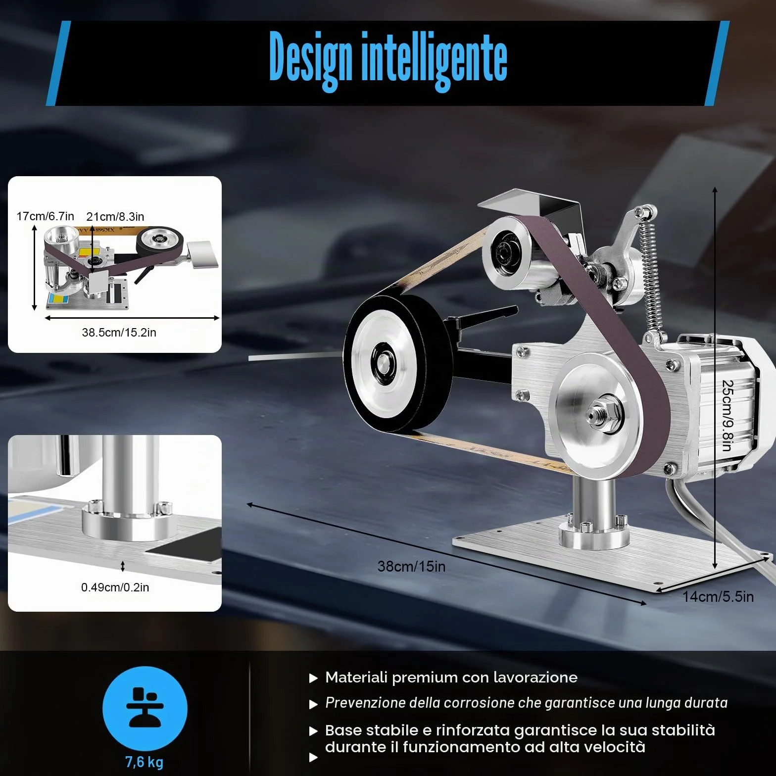 Levigatrice a nastro brushless 550W 220V rotazione 90° levigatura lucidatura