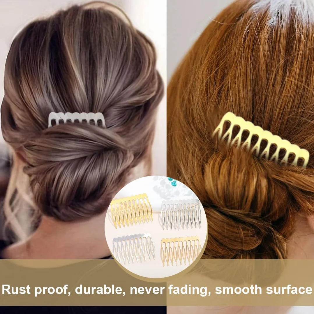20 Pezzi Pettini Laterali in Metallo 10 & 6 Denti, pettinini per Velo, Lato per Capelli per Capelli da Donna Francese con Denti per Accessori per Capelli con Clip per Chignon Argentato & Oro