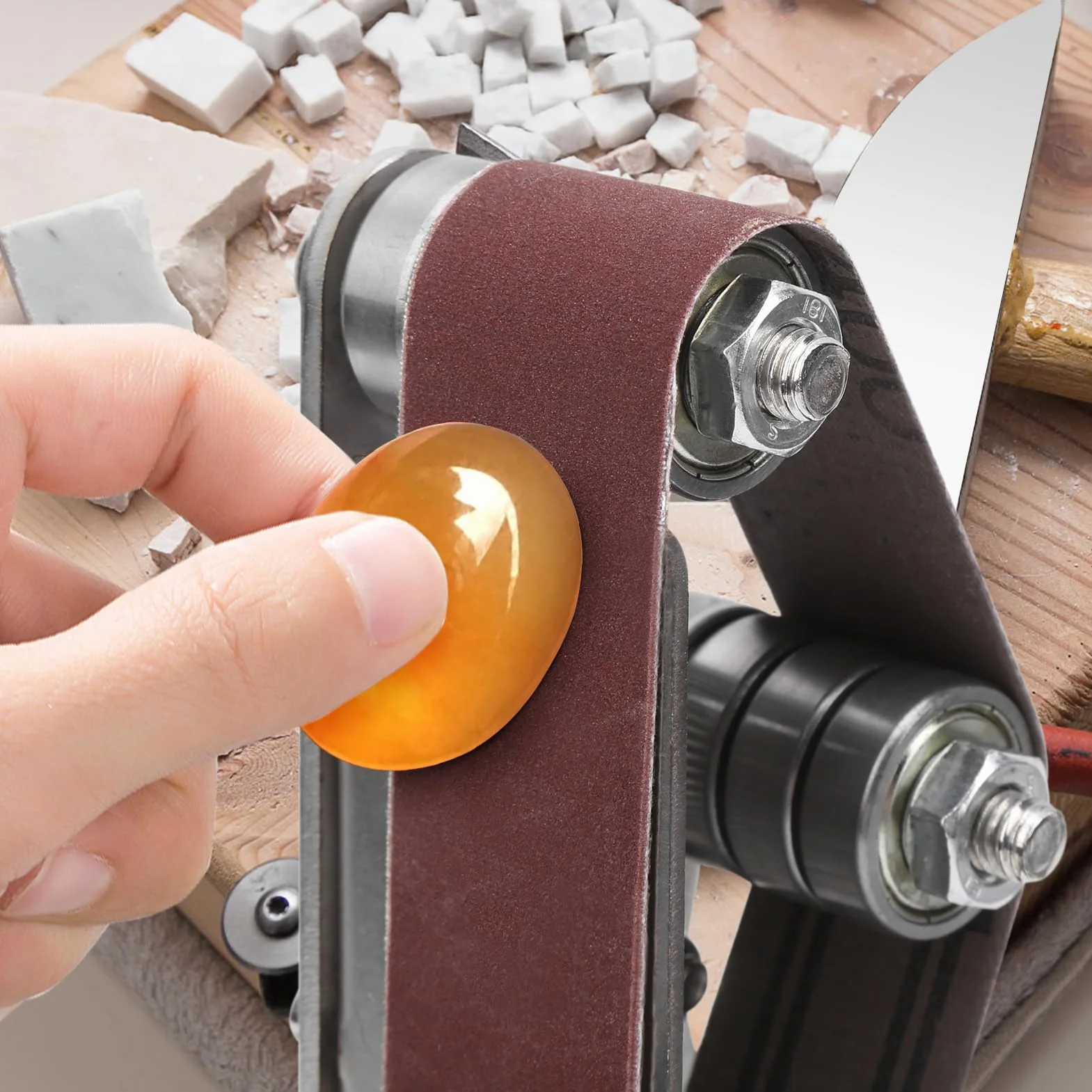 Levigatrice a Nastro Elettrica Banco 4500-9000 RPM Smerigliatrice per Legno Metallo Affilatura con Supporto