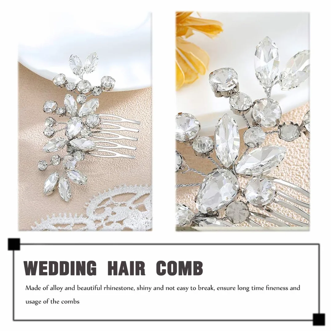 Pettine Sposa per Capelli con Fiori di Perle Cristallo Accessori Capelli Sposa Pettine per Decorazione Acconciatura Capelli per Sposa Matrimonio Nozze Argento